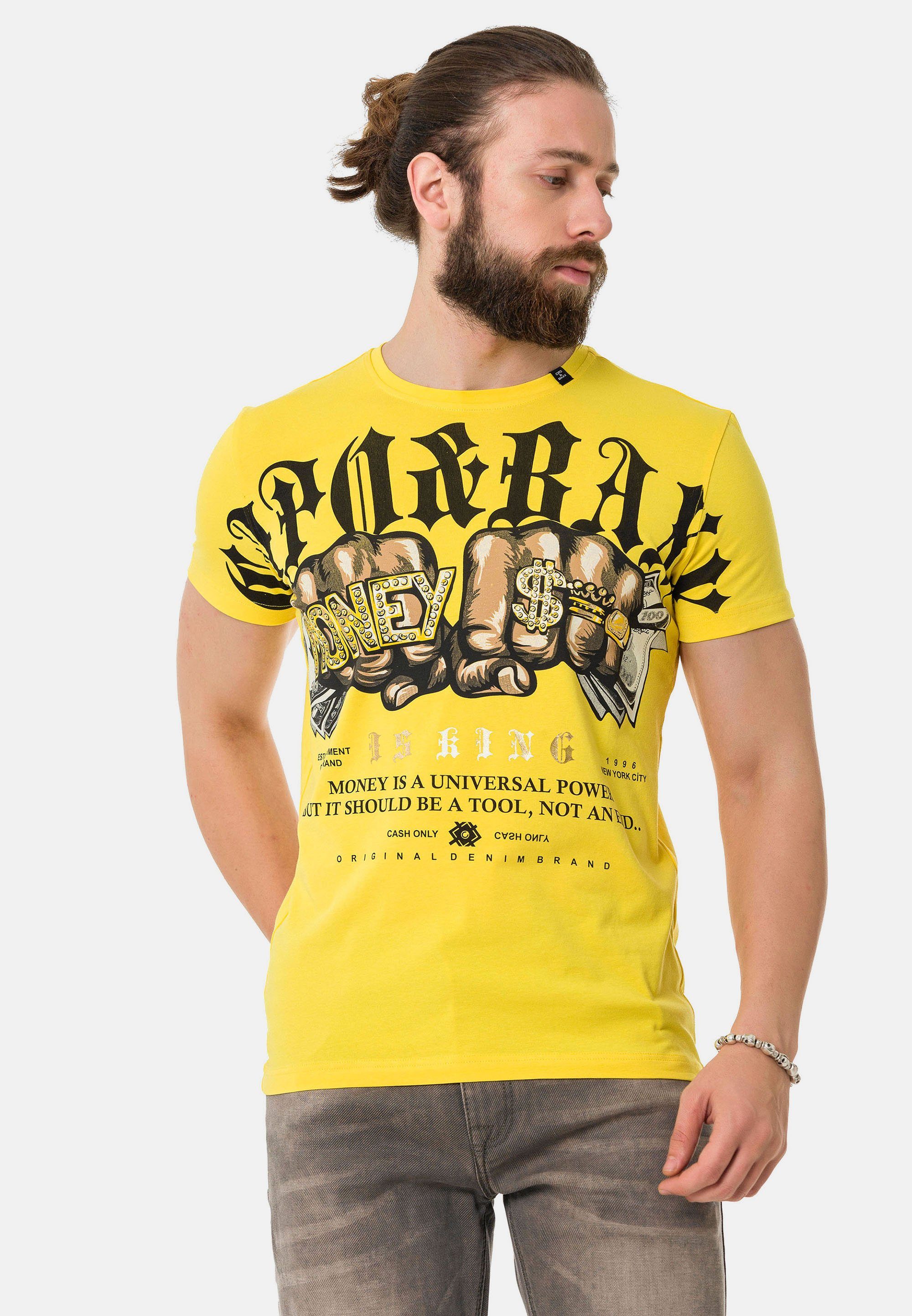 Cipo & Baxx T-Shirt mit großem Money-Frontprint gelb