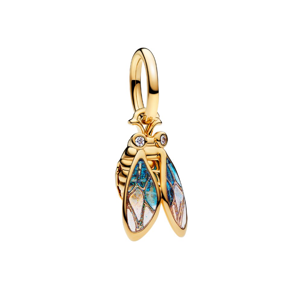 Pandora Charm-Einhänger 764490C01, Zikade, Vergoldet, Zirkonia, Blau