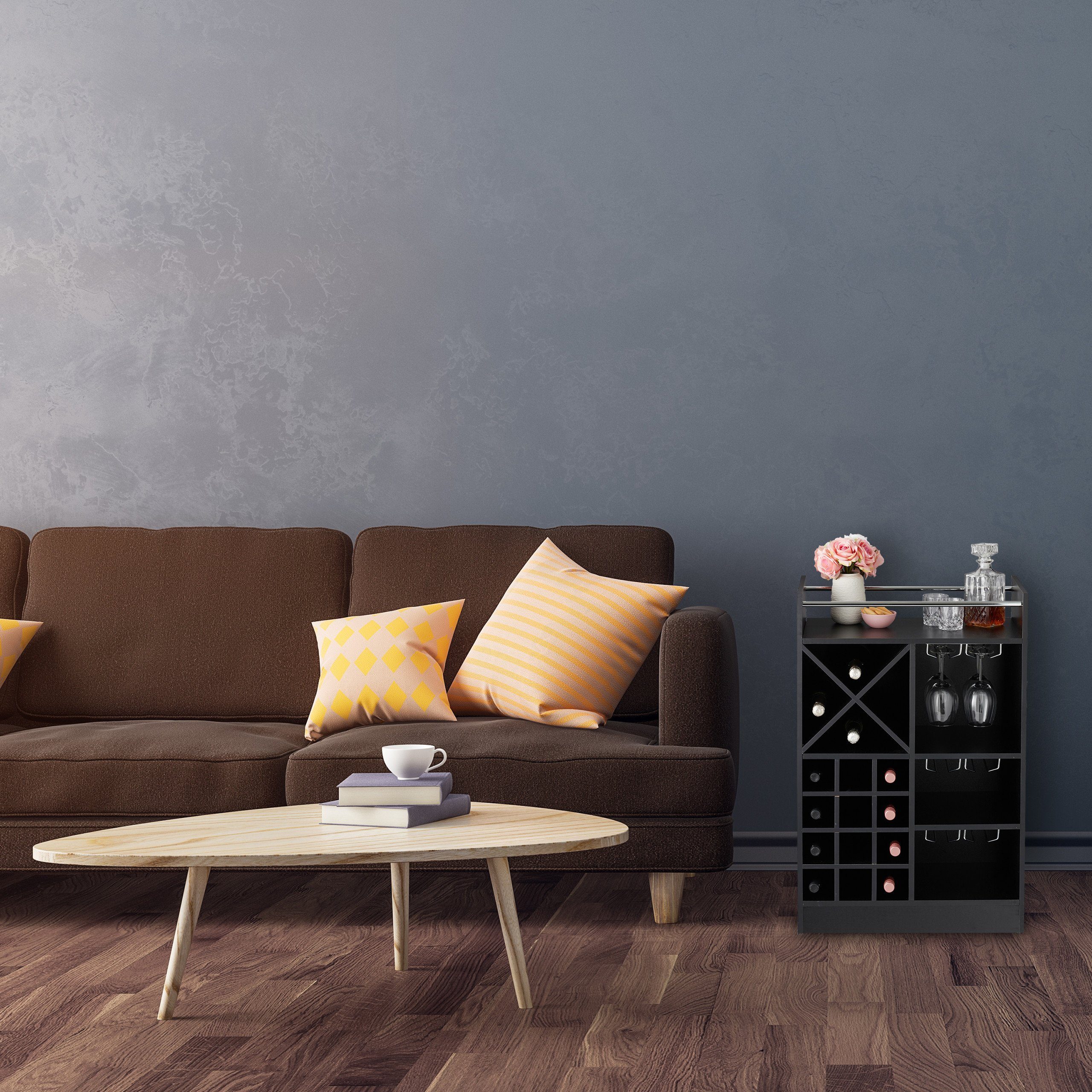 relaxdays Weinregal Großes Weinregal mit Weinglashalter, schwarz günstig online kaufen