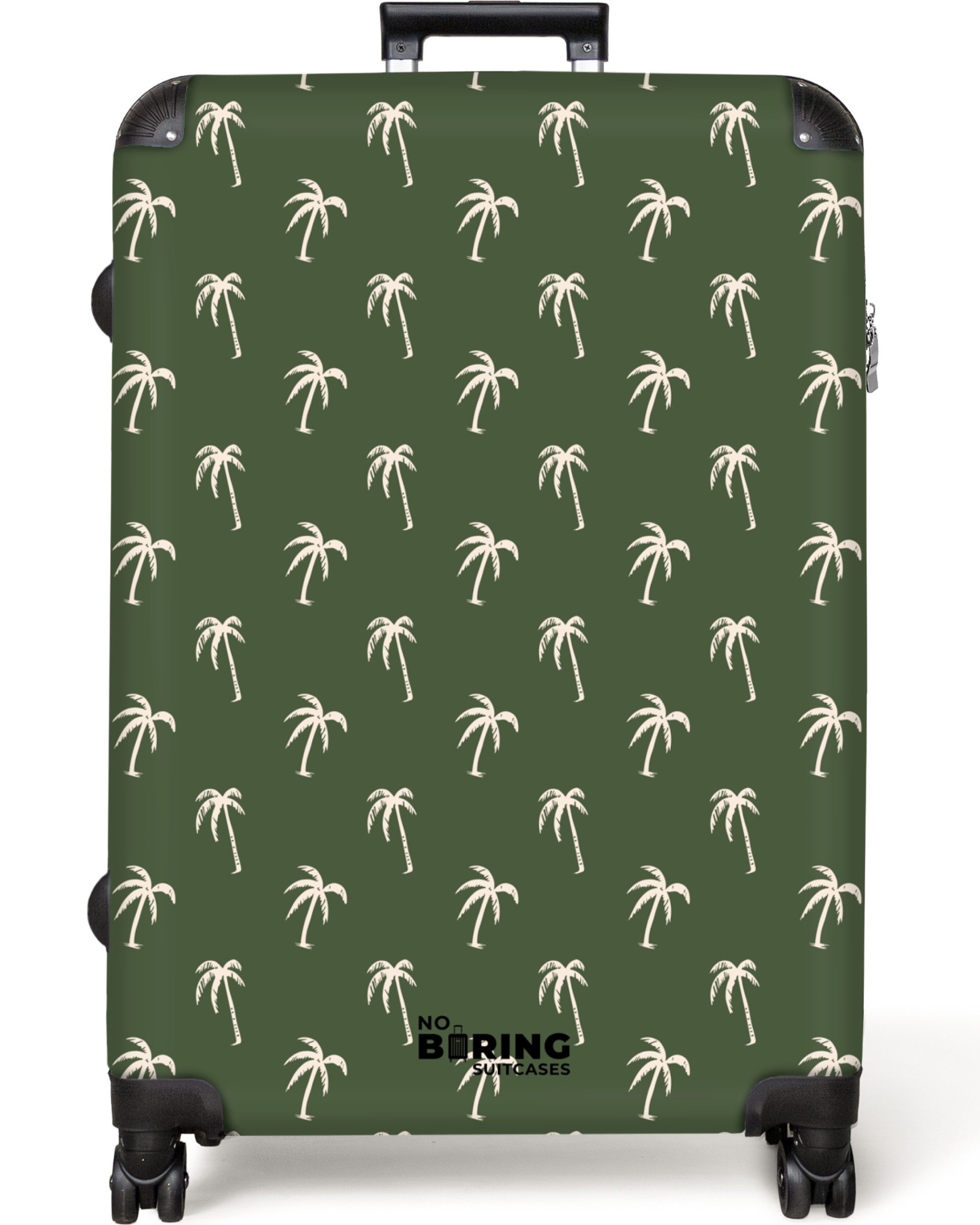 NoBoringSuitcases.com© Hartschalen-Trolley Grün mit beigem Palmenaufdruck günstig online kaufen