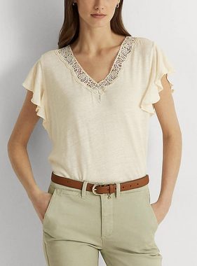 Ralph Lauren T-Shirt LAUREN RALPH LAUREN SIGLAY LINEN V-Neck Ruffle Shirt Top Bluse T-shirt