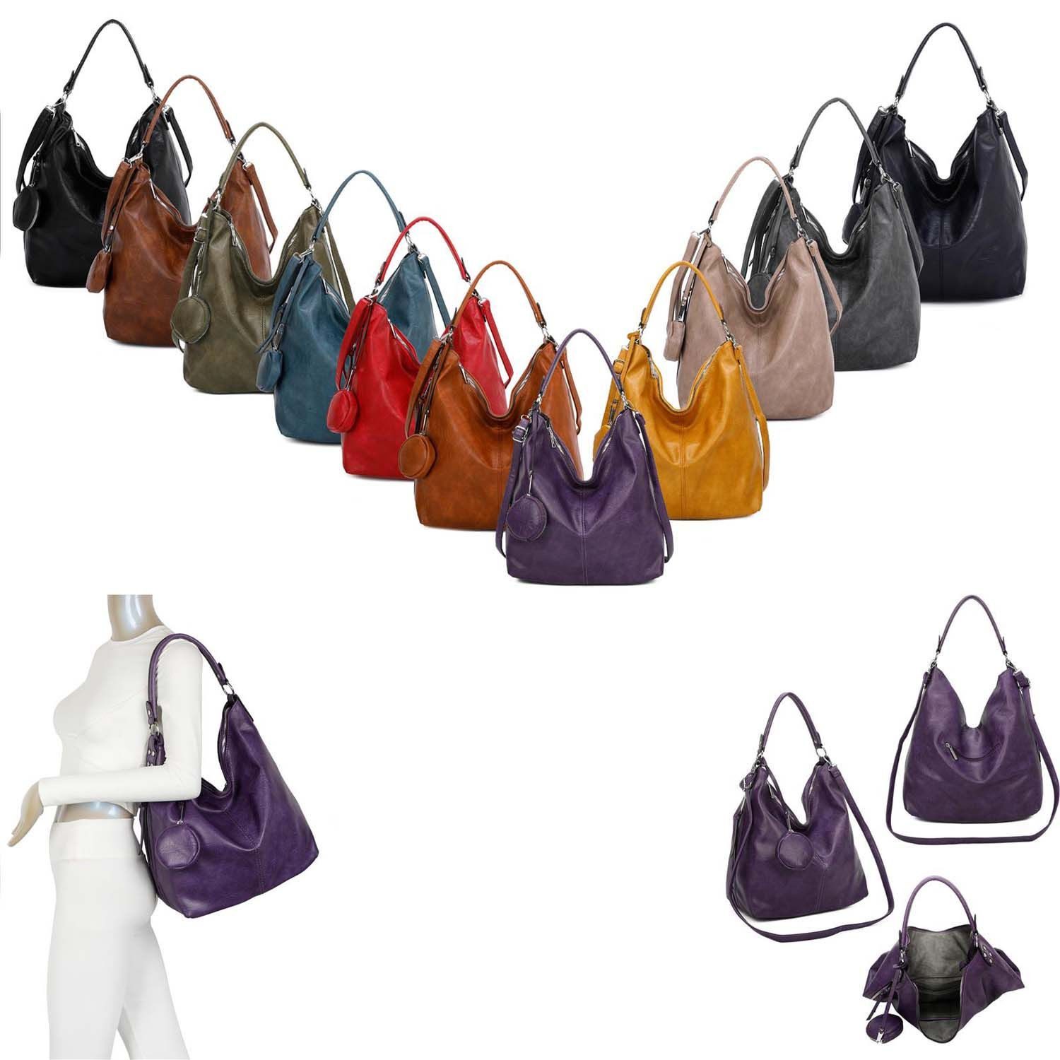 ITALYSHOP24 Schultertasche XXL DAMEN TASCHE SHOPPER Hobo Cross Bag Reisetasche Umhängetasche, LEDER OPTIK, große Tasche für Sport Schule Reise Freizeit Urlaub