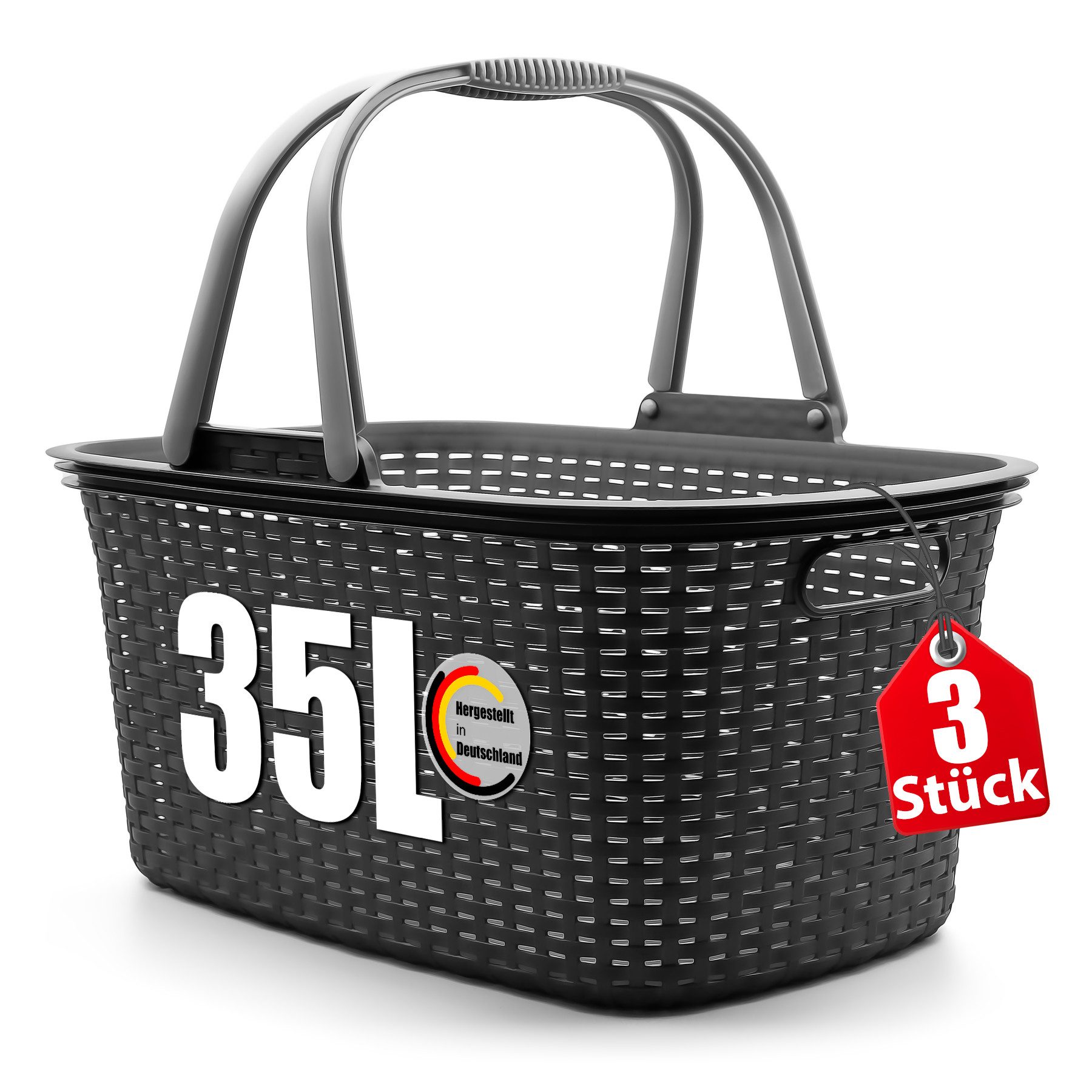 BigDean Wäschekorb 3 Stück Wäschesammler mit Henkel 35L Rattan Design Made günstig online kaufen