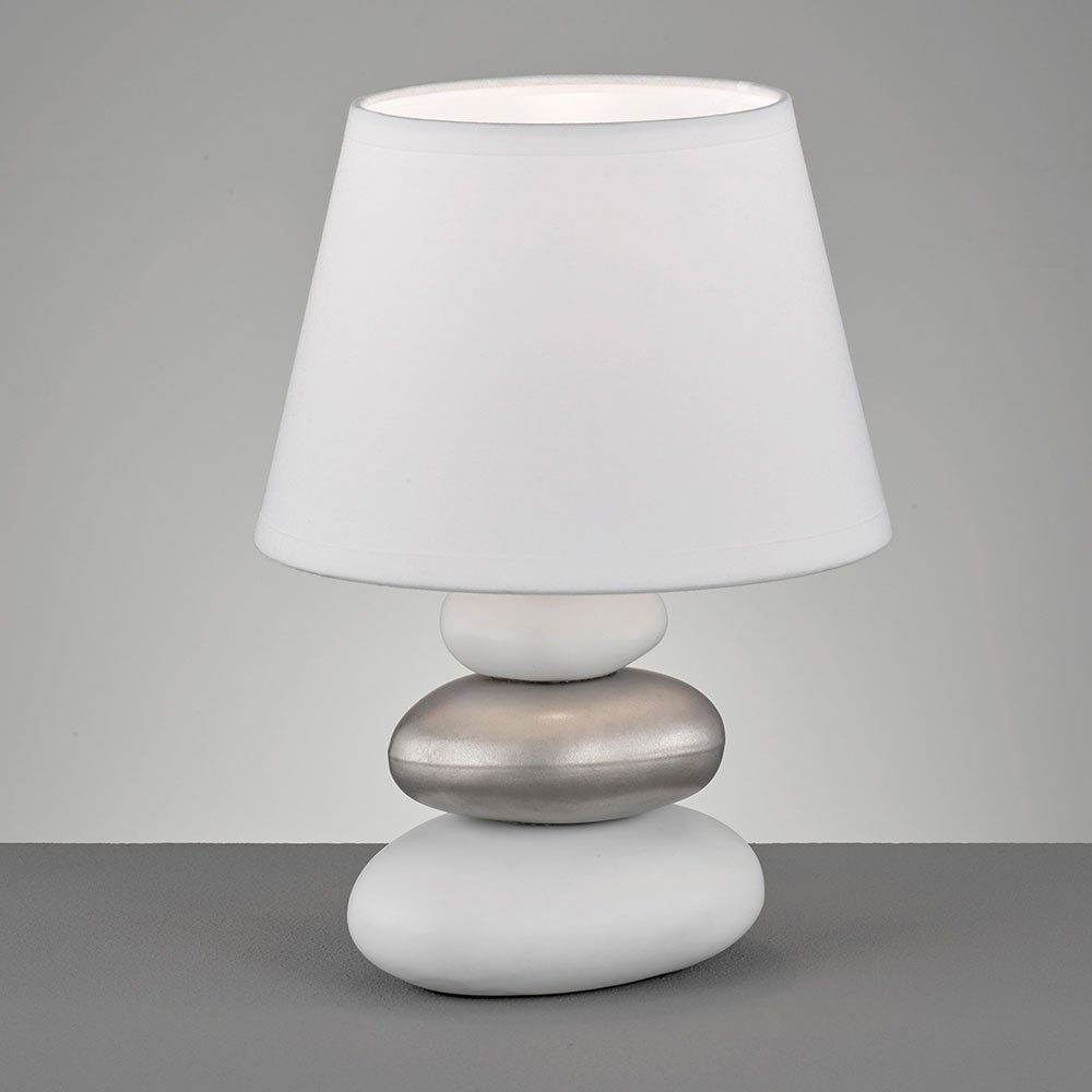 Keramik Nachttischlampe etc-shop Beistelllampee LED nicht Tischleuchte, Leuchtmittel silber Tischleuchte Steine inklusive, weiß