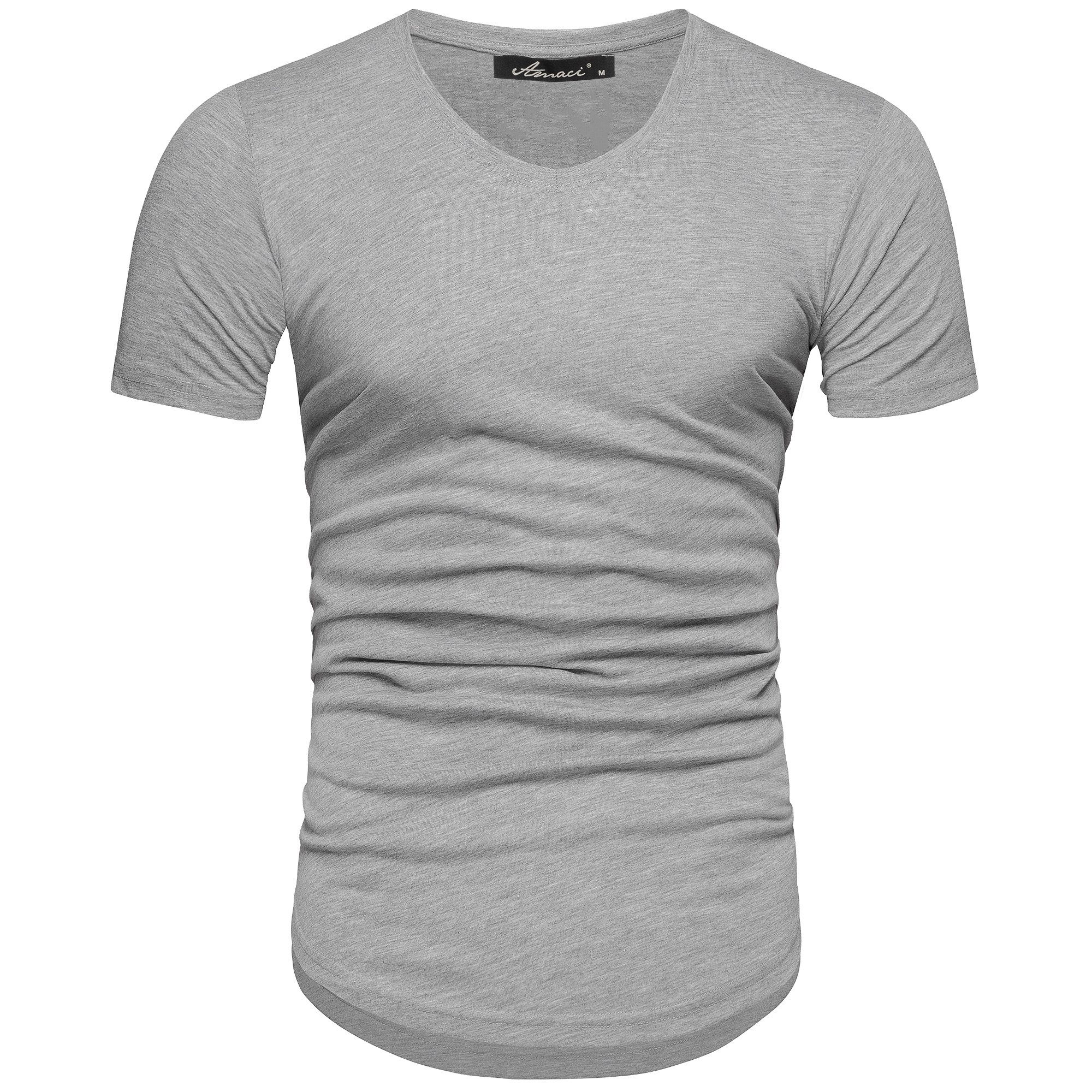Amaci&Sons T-Shirt BELLEVUE Basic Oversize T-Shirt mit V-Ausschnitt Herren Oversize Vintage V-Neck Basic V-Ausschnitt Shirt Grau Melange