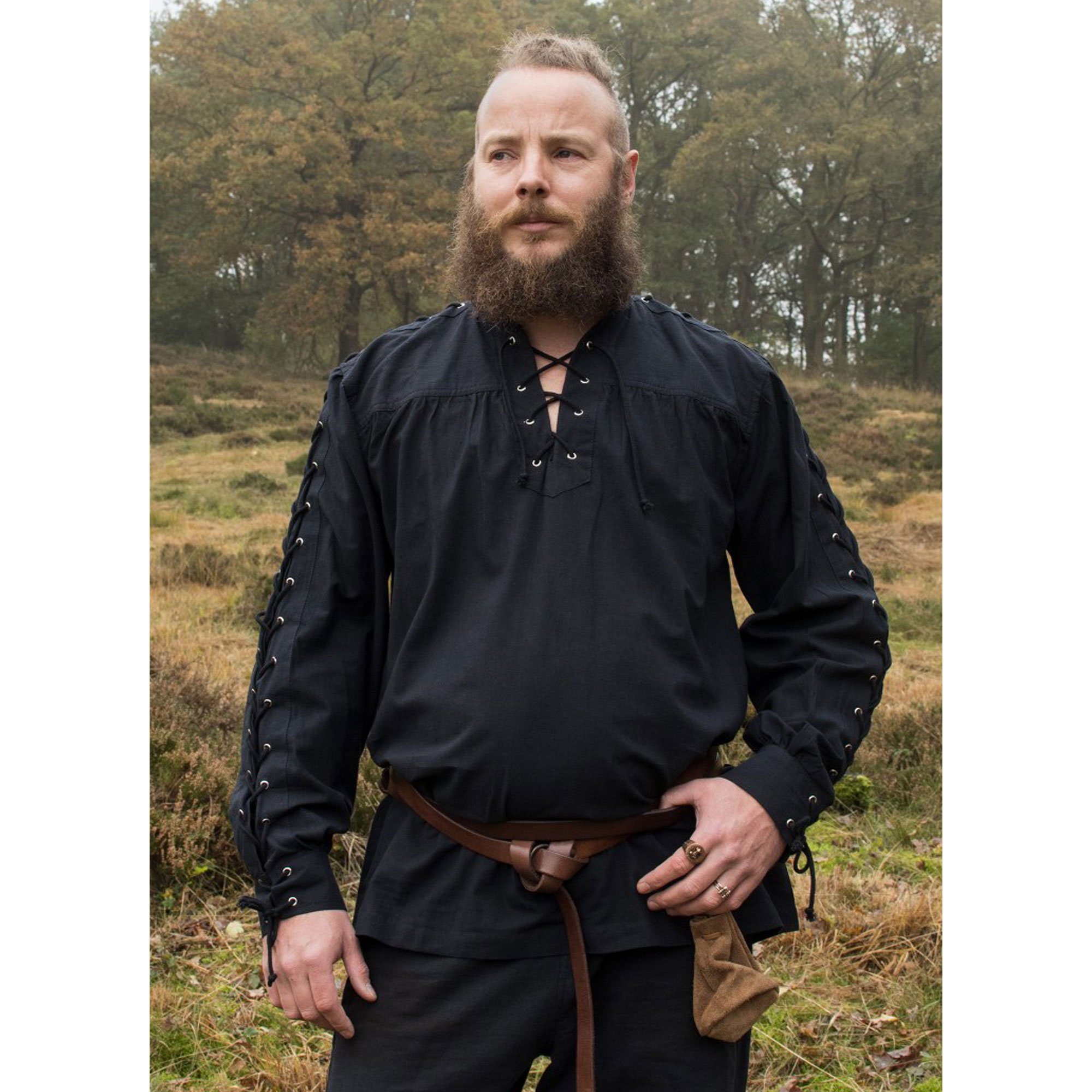 Battle Merchant Wikinger-Kostüm Mittelalter Hemd schwarz mit Schnürung, Cor günstig online kaufen