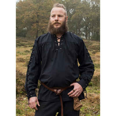 Battle Merchant Wikinger-Kostüm Mittelalter Hemd schwarz mit Schnürung, Corvin S