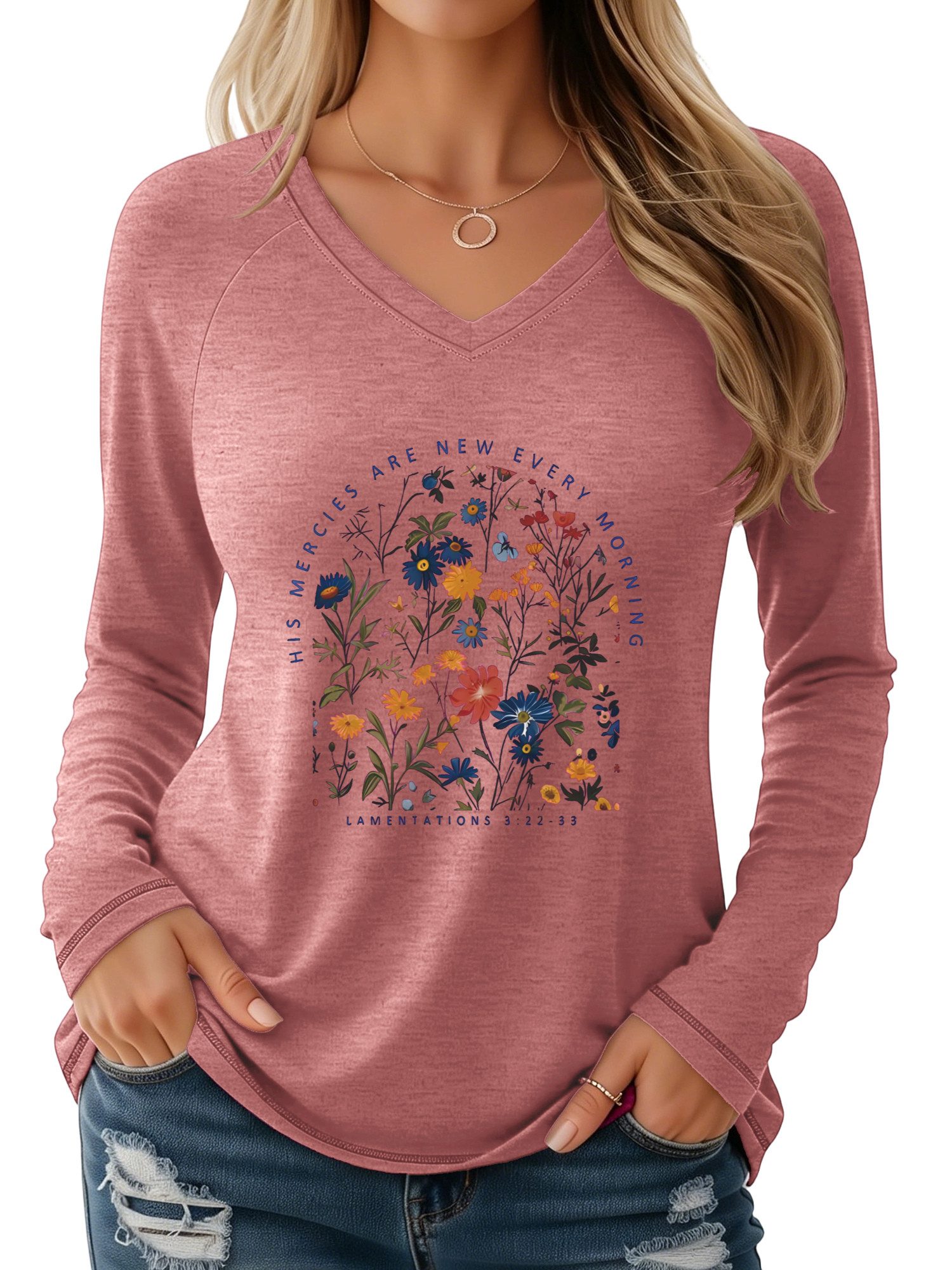 PYLIKE Print-Shirt Damen Elegant Langarm mit Blumen- Druck bequemes V-Shirt Geeignet für den täglichen Gebrauch im Büro und zu Hause