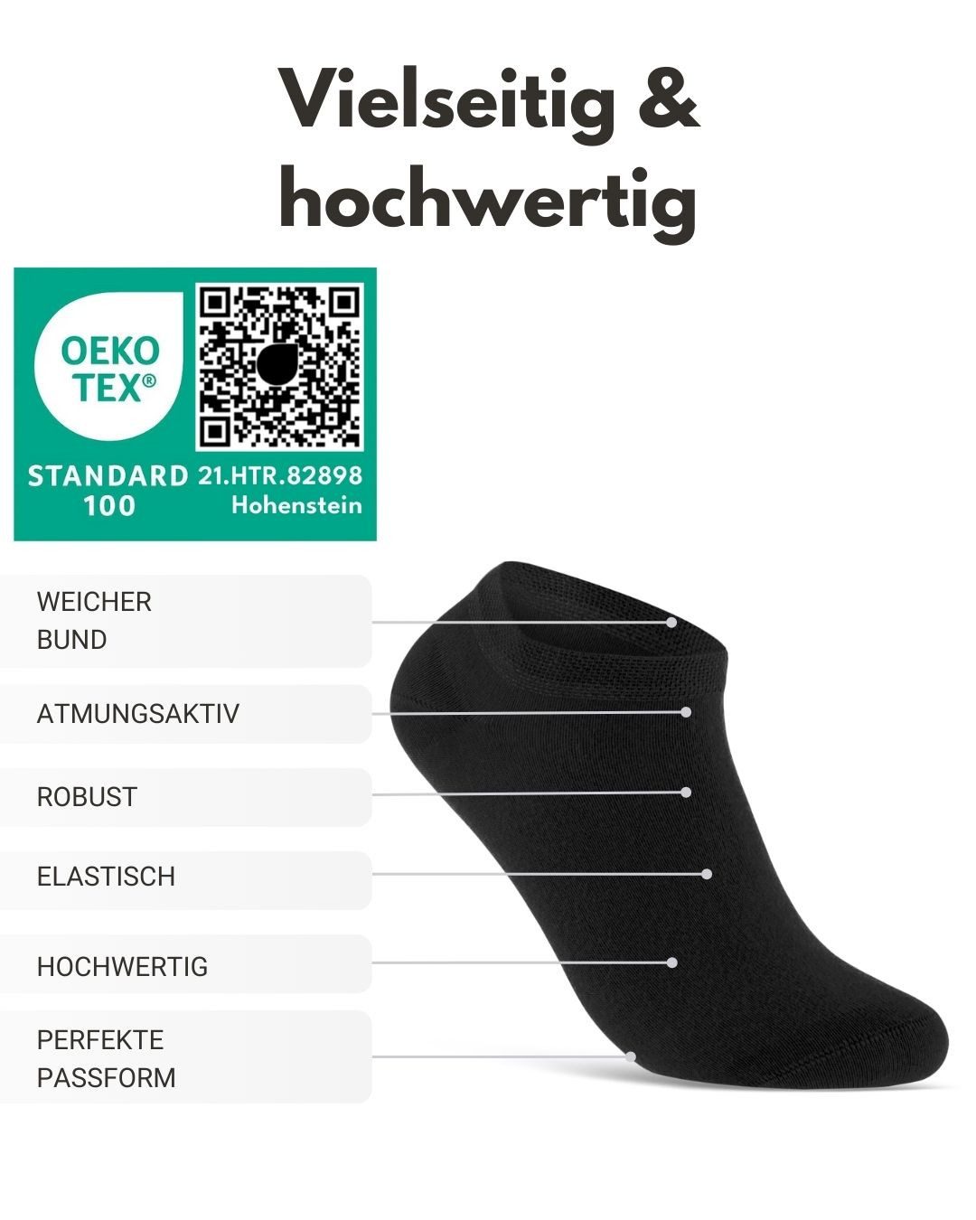 sockenkauf24 Sneakersocken Premium Sneaker Socken Herren & Damen mit Komfortbund ohne Gummidruck (Schwarz, 10-Paar, 35-38) atmungsaktive gekämmte Baumwolle, ohne Naht, Exclusive Line