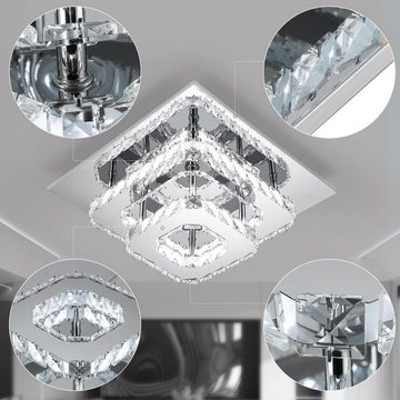 LETGOSPT Deckenleuchte Crystal LED Deckenleuchte Kristalllampe K9 Edelstahl 36W Deckenlampen, LED fest integriert, Kaltweiß, Warmweiß, Moderne Unterputzleuchte, Quadratische Glanz Deckenleuchte, 30x30x13cm
