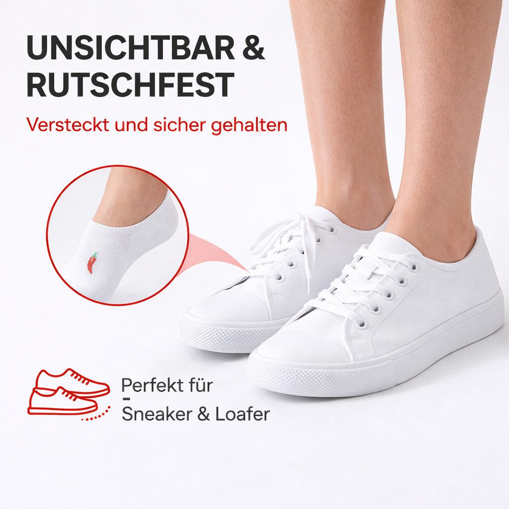 Chili Lifestyle Füßlinge mit Silicon Pad aus gekämmter Baumwolle für Damen und Herren (Multipack, 12-Paar, 2 Farbe Sneaker Socken) Anti Slip Invisible Socks ohne Naht mit Silikonpad gegen Verrutschen