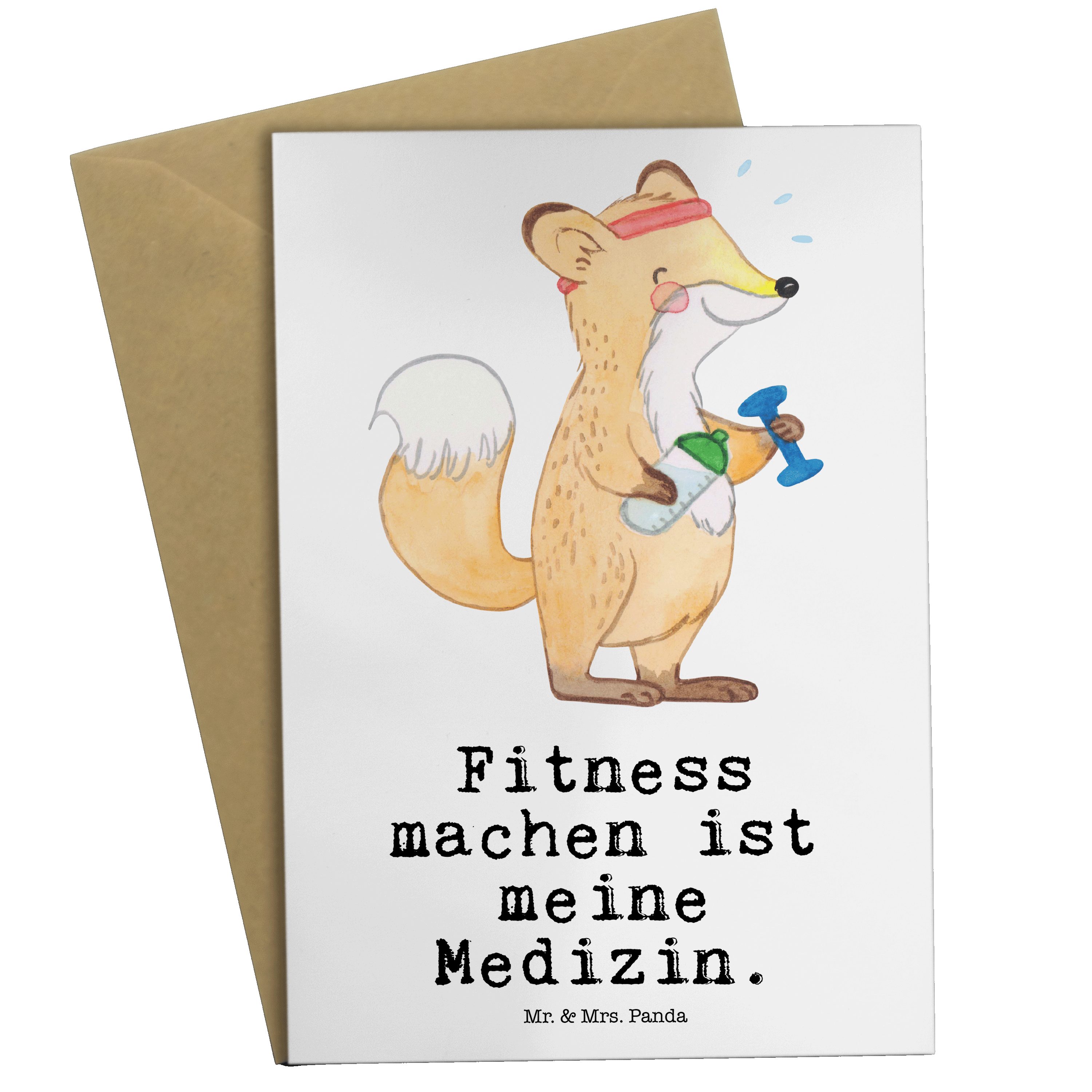 Grußkarte Sportclub, - Medizin & Sport Panda Gl treiben, Fuchs Fitness Mrs. Mr. - Geschenk, Weiß