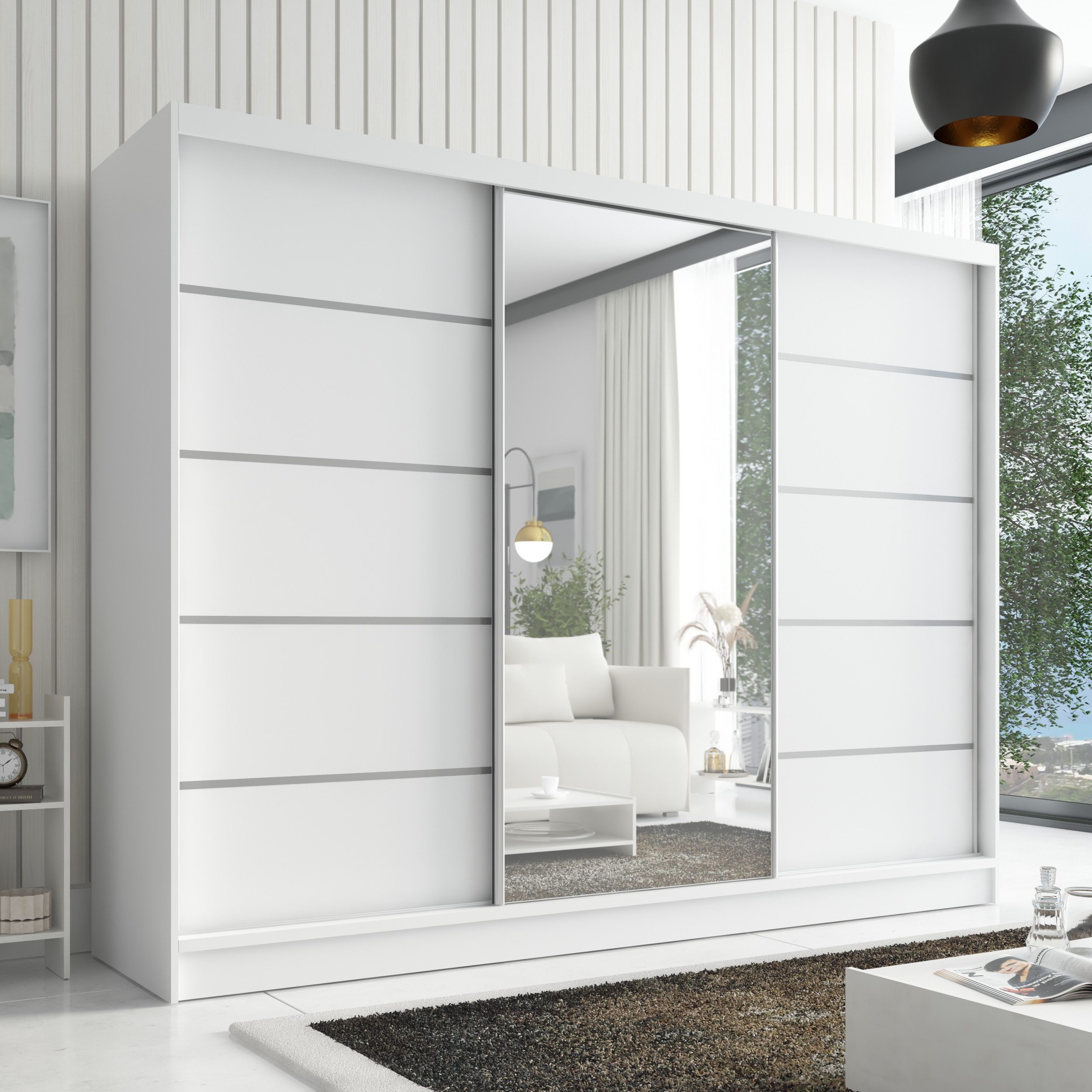 A&J MöbelLand GmbH Schiebetürenschrank AURELIA 1 mit 3 Schubladen und Spiegel (TOP ANGEBOT! Geräumiger Schrank mit einer Breite von 200 cm und Spiegel, ideal zur Aufbewahrung von Kleidung und Accessoires. 3 Schubladen und viel Stauraum. TOP PRODUKT! Wählen Sie das ideale Modell für Ihr Schlafzimmer!, Inclusive 3 Schubladen) Breite: 200 cm, Höhe: 215 cm, Tiefe: 59,5 cm