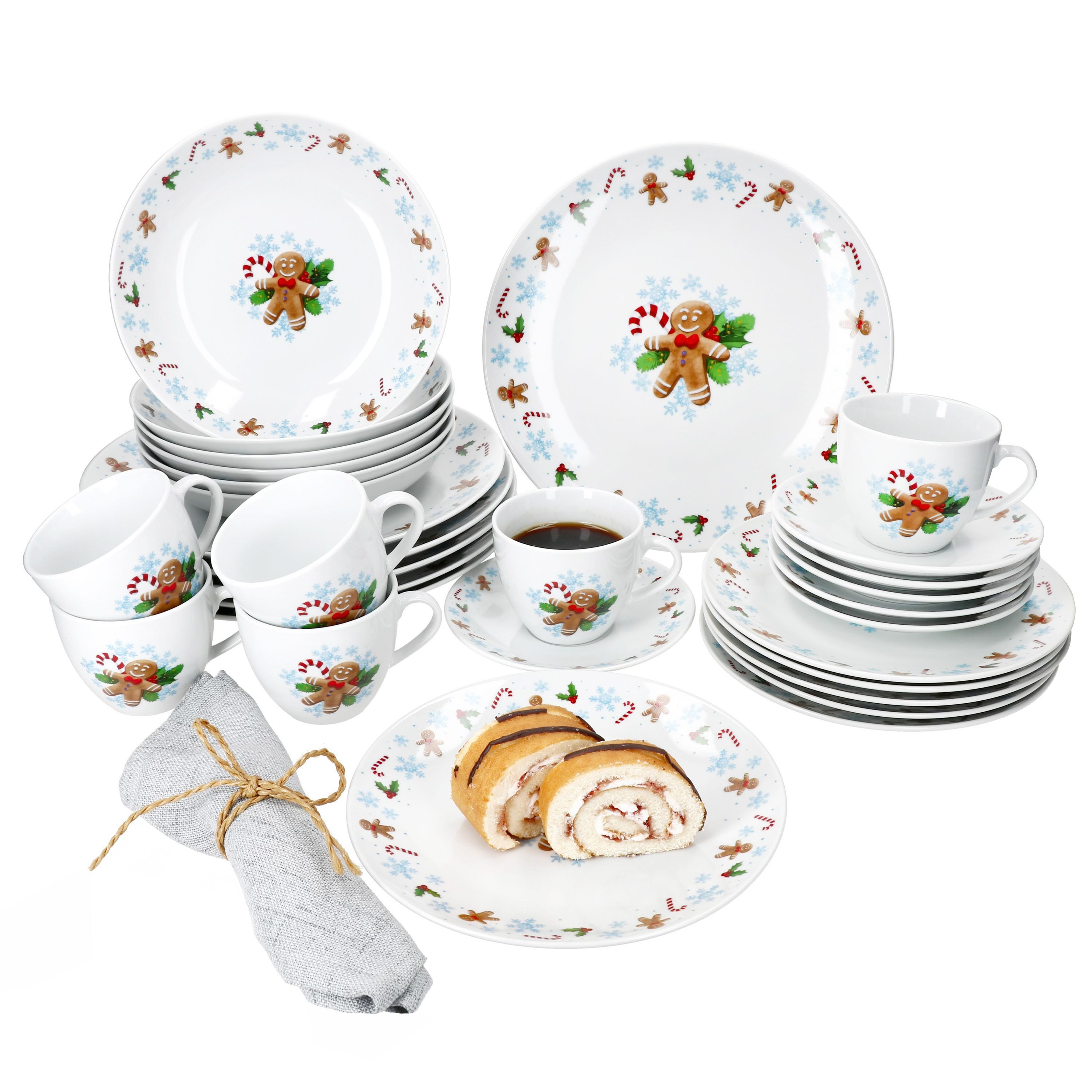 MamboCat Kombiservice 30tlg Kombiservice Candyman Porzellan 6 Personen Teller Weihnachten, Porzellan, Weihnachtsgeschirr, Winter, Weihnachtsset, Geschirr, Advent