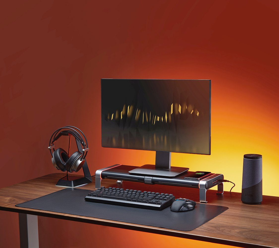 my wall Monitorständer HT43L, (kabelloses Laden von Smartphones, 3x USB 2.0 Port, RGB Beleuchtung)
