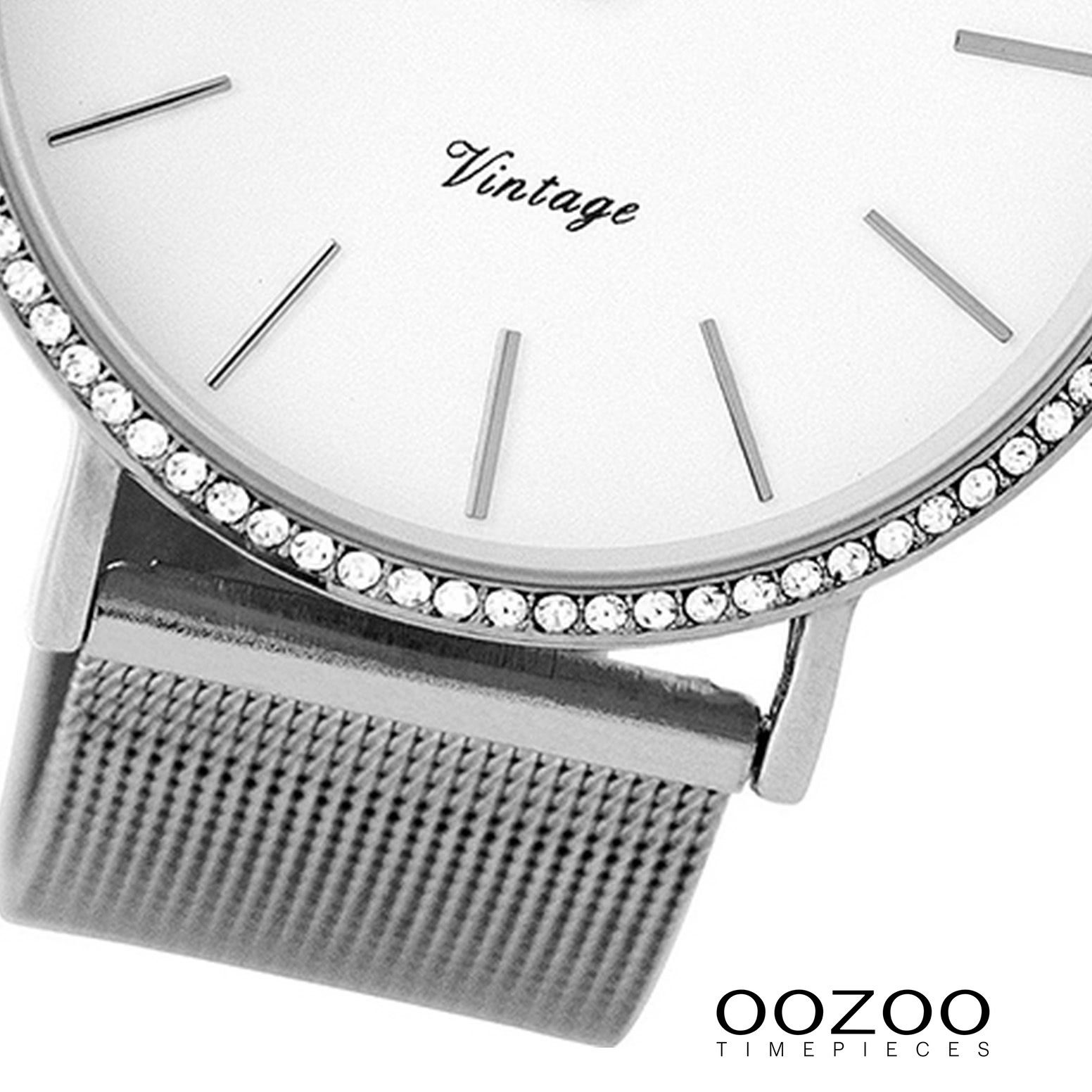 OOZOO Quarzuhr Oozoo Damen-Uhr silber, (Analoguhr), Damenuhr rund, groß (ca. 40mm) Edelstahlarmband, Fashion-Style
