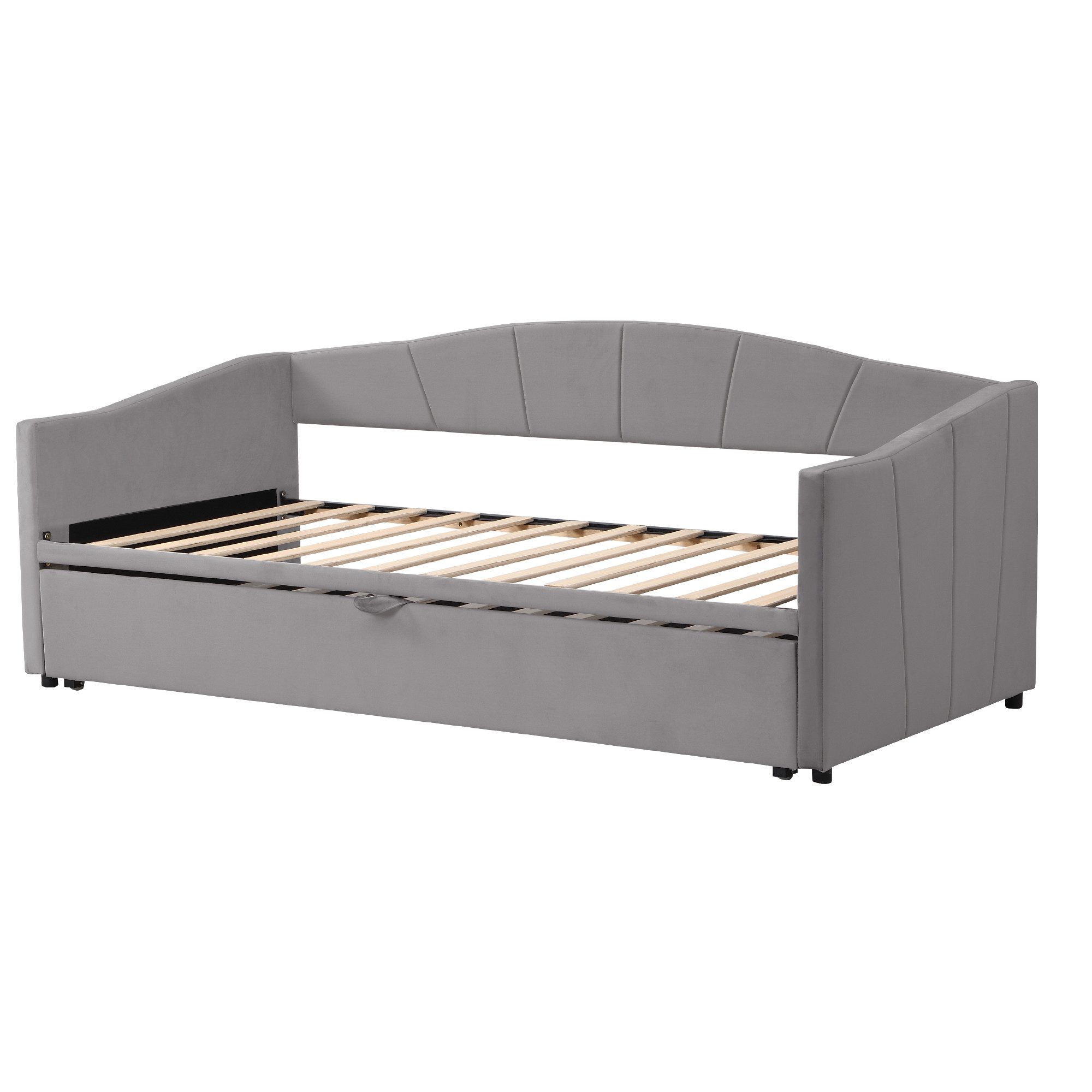 Odikalo Polsterbett Schlafsofa Ausziehbar 90/180*200 Lattenrosten Multifunktion Samt Beige