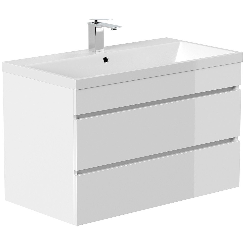 Lomadox Waschtisch FROME-02, 90 cm, hängend, weiß Hochglanz, mit 3 Schublad günstig online kaufen