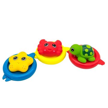 Idena Badespielzeug Spritztier-Set mit Schwimmringen 6-teilig, Badespielzeug-Set Wasserspielzeug Badewannenspielzeug