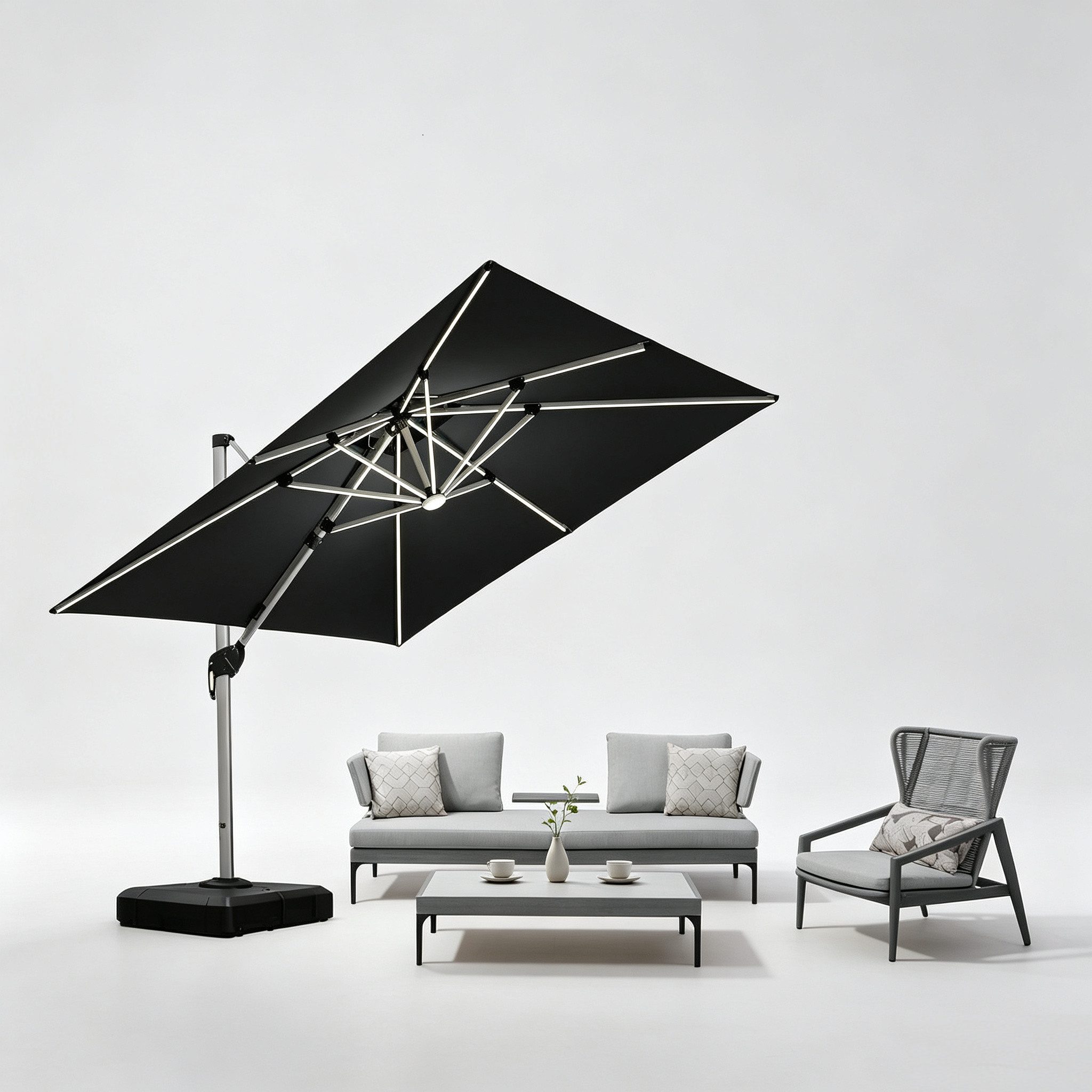 PURPLE LEAF Sonnenschirm Quadratischer Außenbereich Ampelschirm, Gartenschirm mit Solar LED, LxB: 270,00x270,00 cm, 360°Rotation, Sonnenschutz UV50+, für Garten, Terrasse, Pool