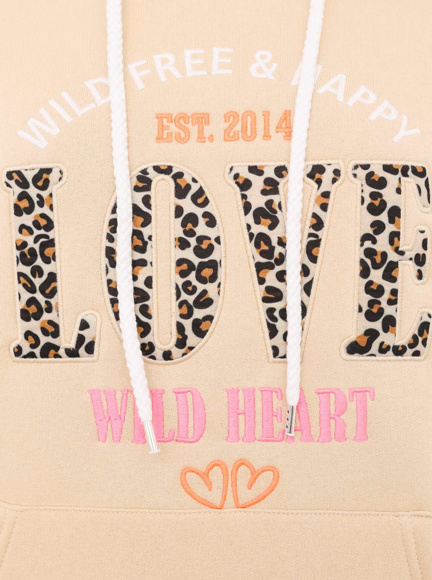 Zwillingsherz Hoodie "Wild Love" mit Wording Leo Love und Stickerei
