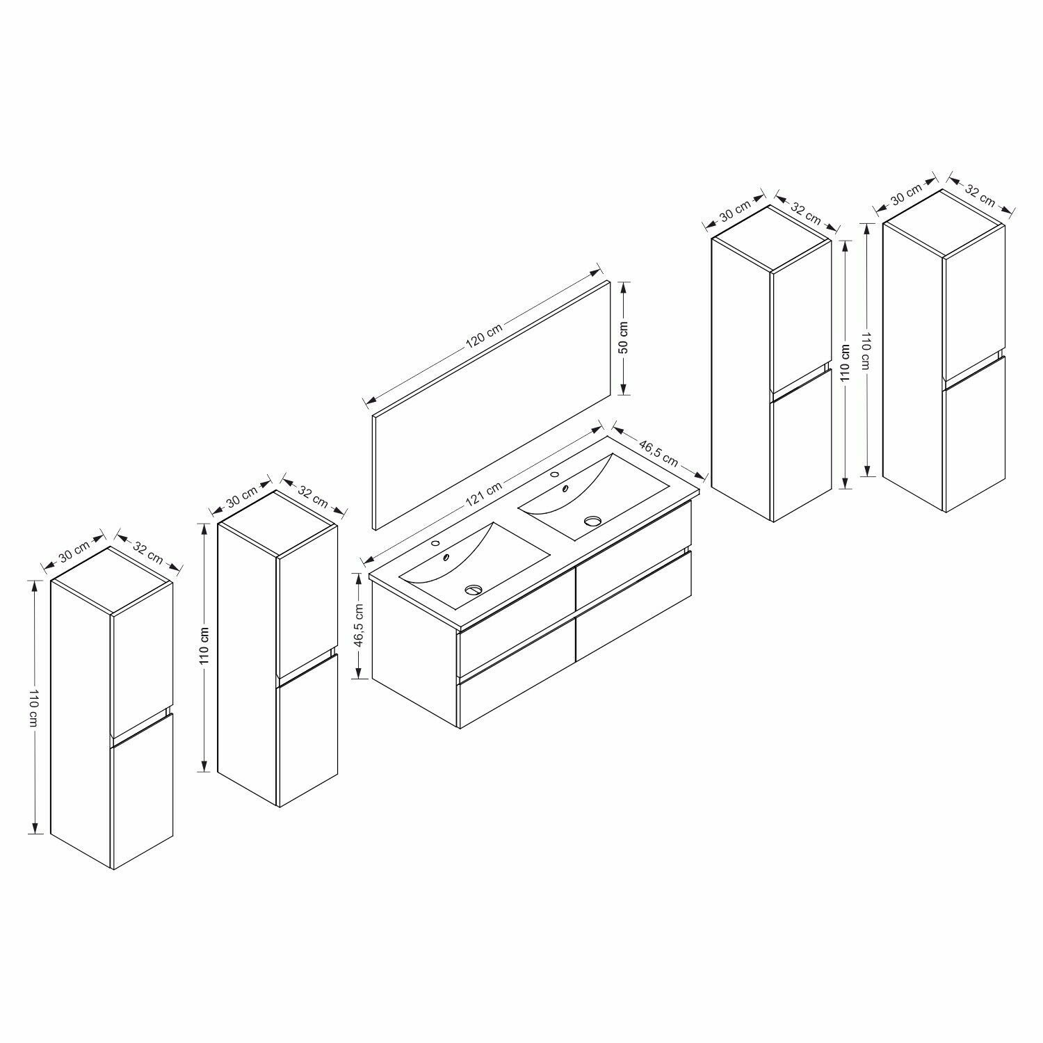 New unterschrank, (8-St) -D-4-xH mit Doppelwaschtisch Badmöbel-Set doppelwaschtisch Homeline Marcel