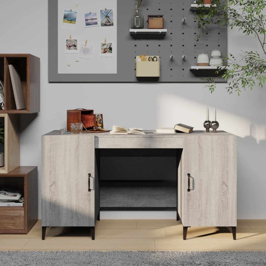 furnicato Schreibtisch Industrieller 140x50x75 cm Grau Sonoma mit Holzwerkstoff (1-St), Arbeitstisch mit zwei Fächern und Stauraum für das Arbeitszimmer