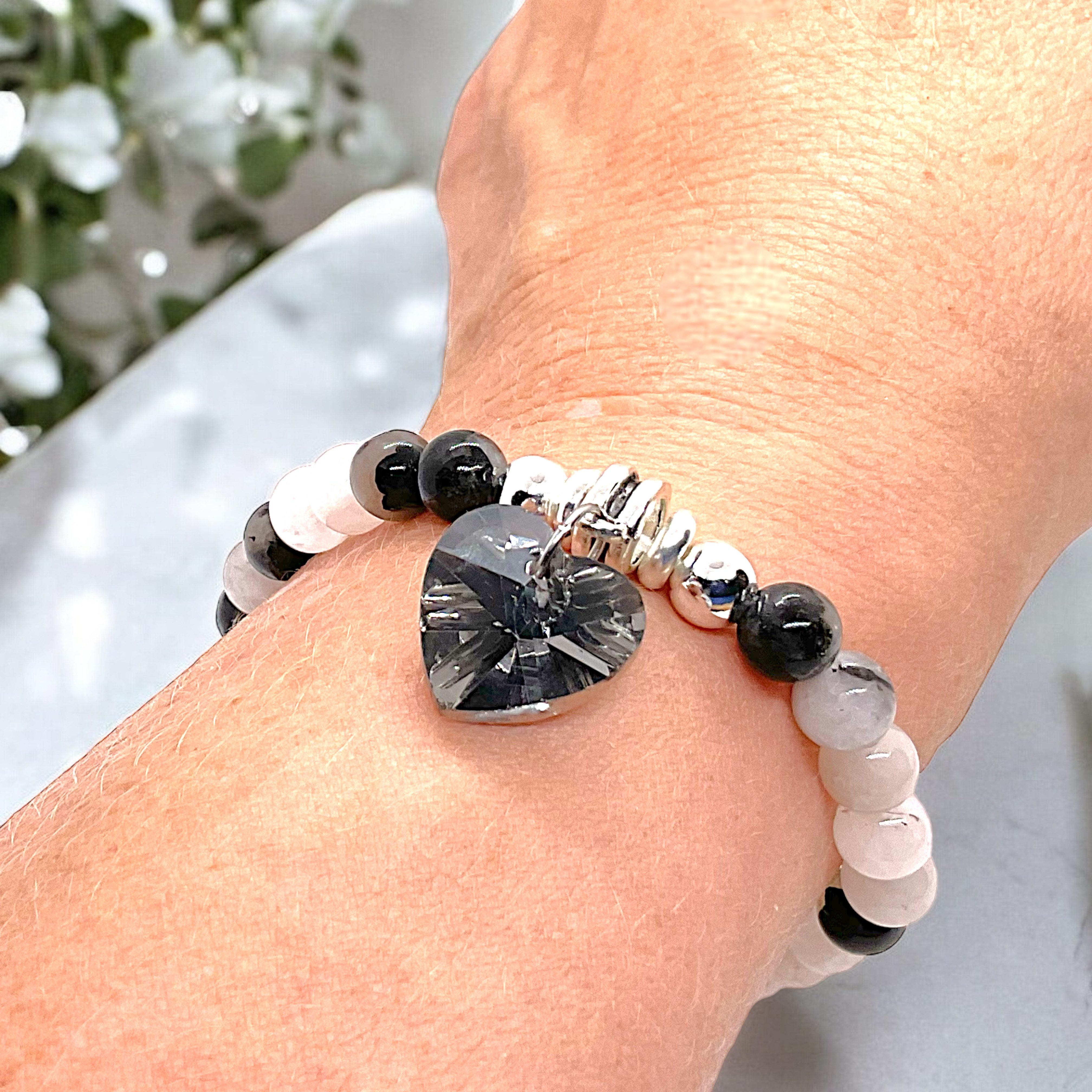 Steinfixx® Perlenarmband Turmalinquarz 6mm mit Glitzerherz 925 Silberperlen günstig online kaufen