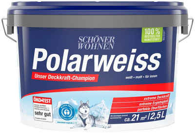 SCHÖNER WOHNEN FARBE Wand- und Deckenfarbe Polarweiss, 2,5 Liter, mit Spritzfrei-Formel - konservierungsmittelfrei