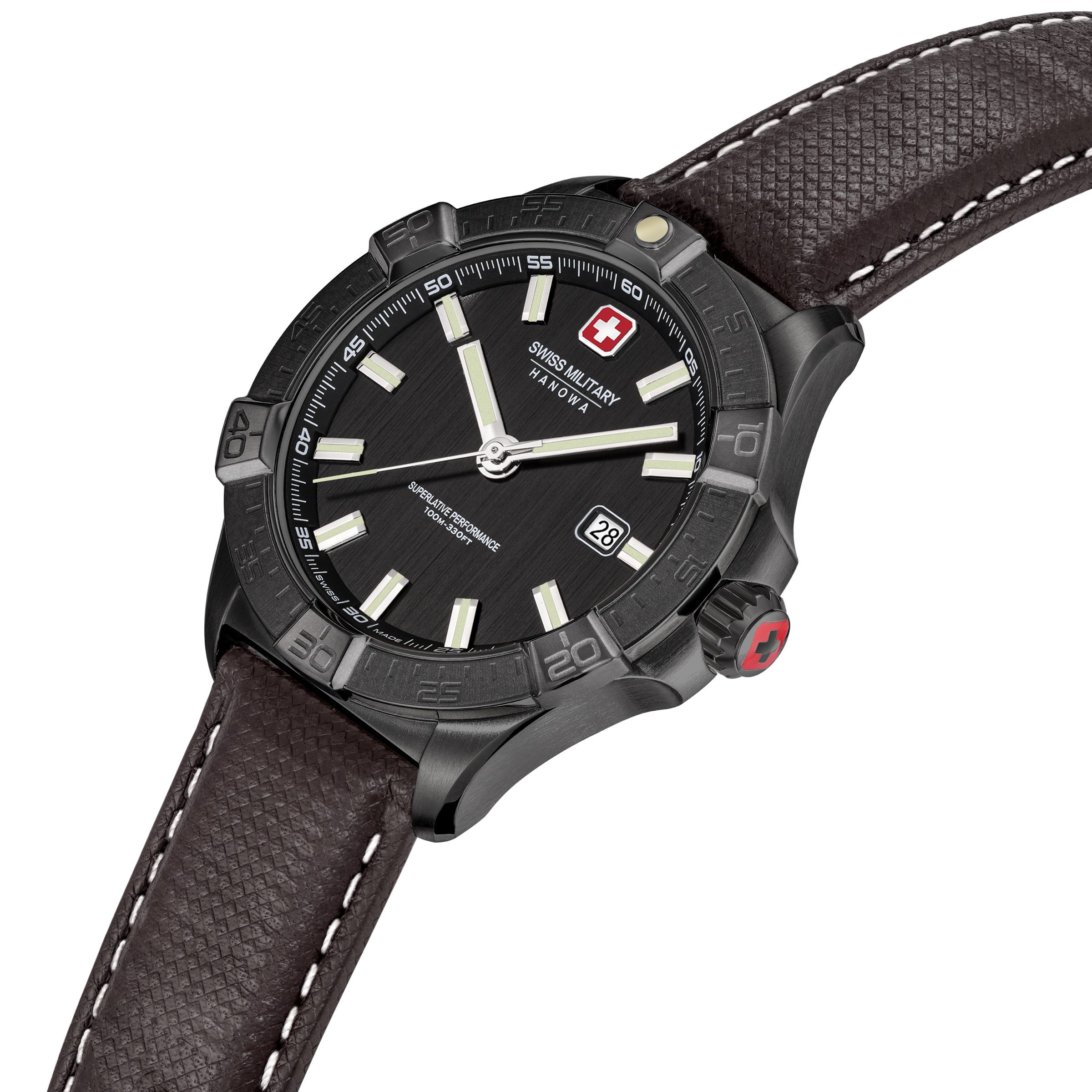 Swiss Military Hanowa Quarzuhr Jockworth SMWGB0008030, Armbanduhr, Herrenuhr, Swiss Made, Lederarmband, analog, Tag
