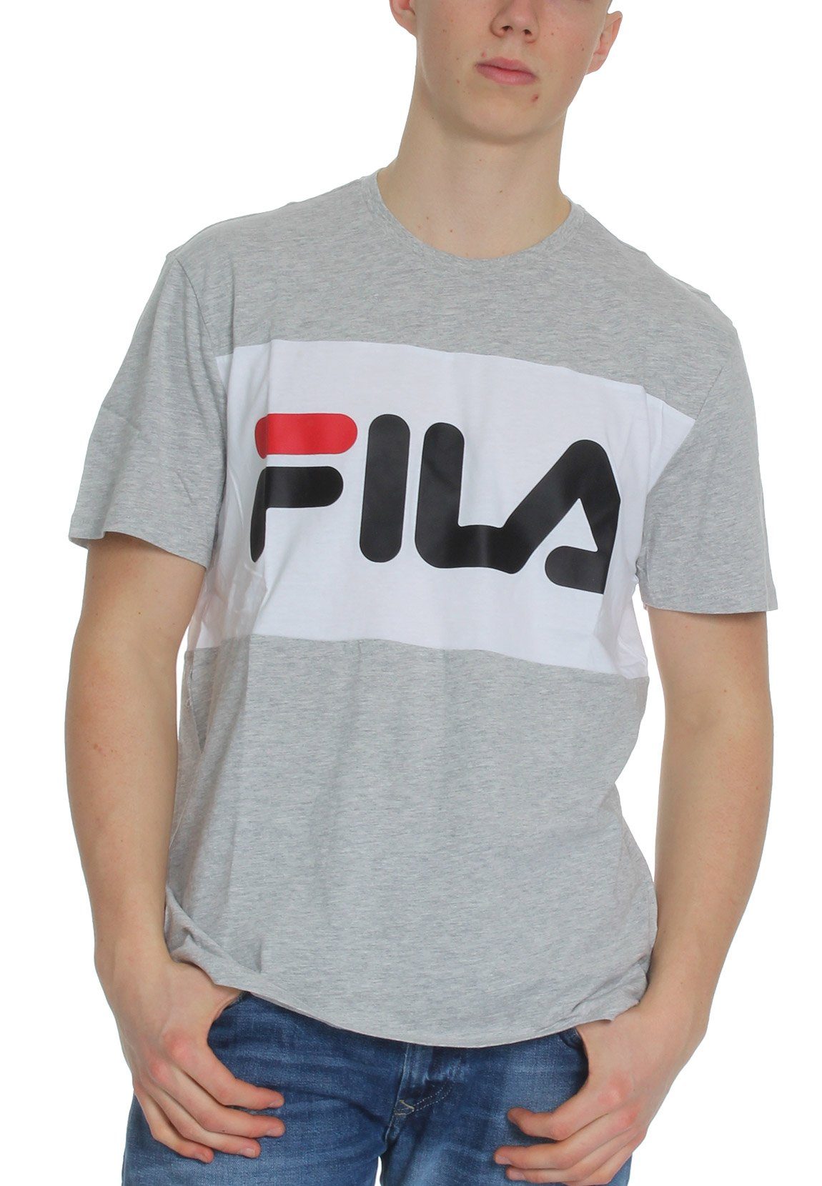 Fila T-Shirt Fila T-Shirt Herren DAY TEE 681244 A068 Mehrfarbig Light Grey Mel Bros Bright White