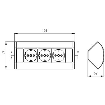 kalb Steckdose Ecksteckdose 3-fach,Alugehäuse mit 100cm Kabel u. Schukostecker,silber