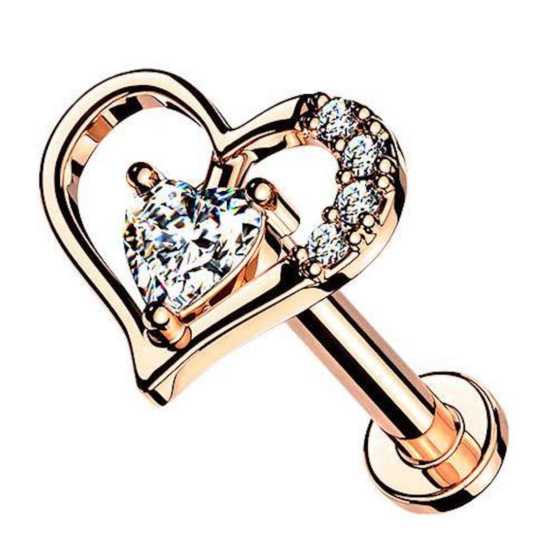 Taffstyle Piercing-Set Labret Piercing Stecker flach Kristall Herz Innengew günstig online kaufen