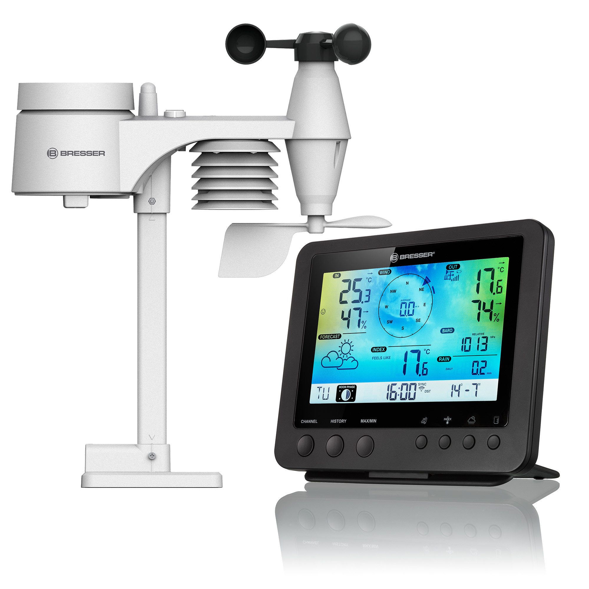 BRESSER BRESSER WLAN-Farbwetterstation mit 5-in-1-Profi-Sensor Wetterstation