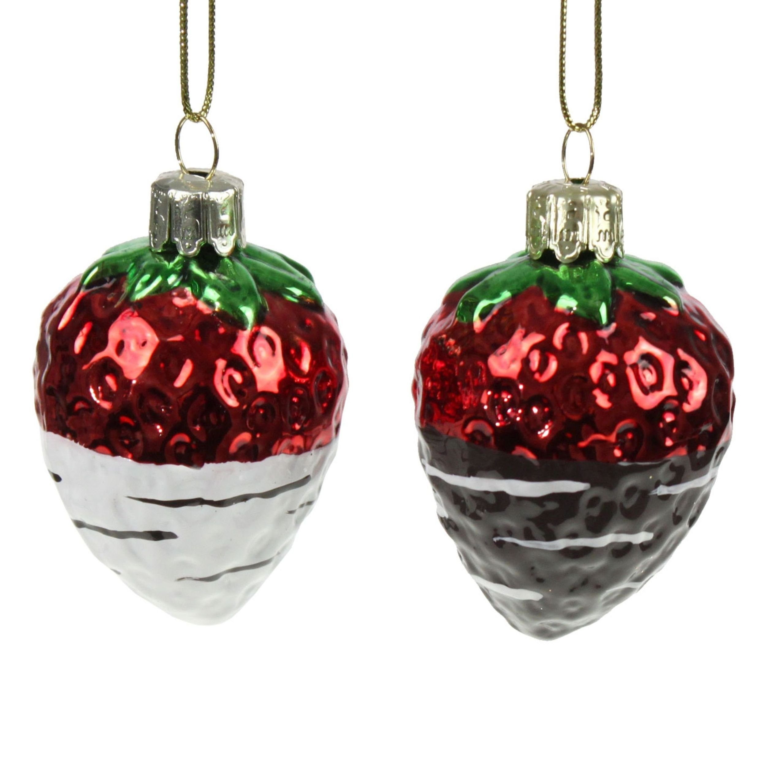 Werner Voß Christbaumschmuck 3 St. Schoko Erdbeeren Glas Anhänger 6cm