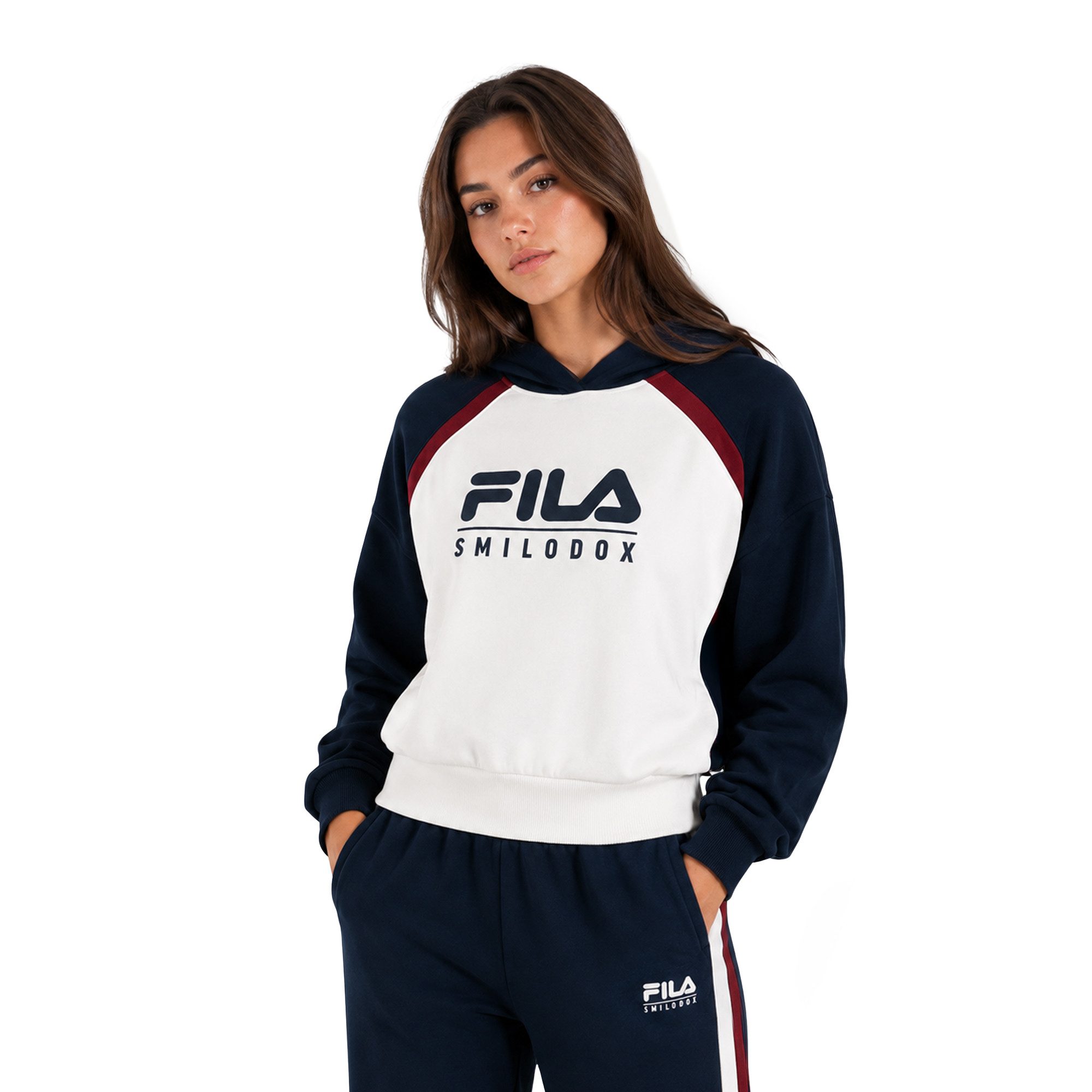 Smilodox Hoodie Ardea Damen, Fila, Pullover mit Kapuze, Oversize, Baumwolle FILA Kollaboration, Color Block, Cropped, Urban Style, Gym & Sport