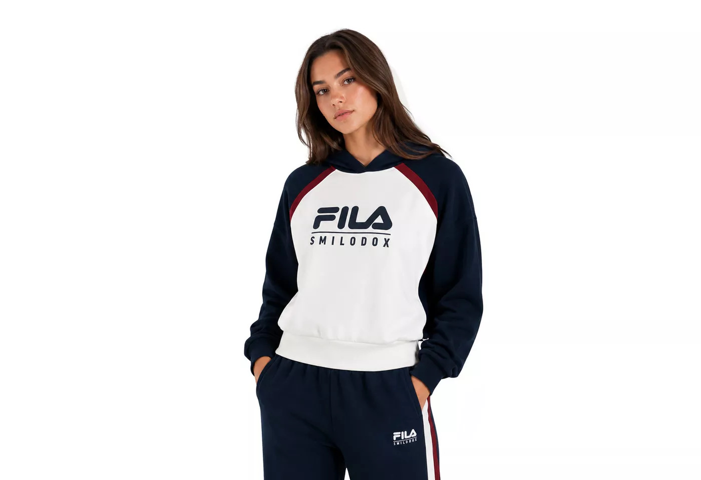 Smilodox Hoodie Ardea Damen, Fila, Pullover mit Kapuze, Oversize, Baumwolle FILA Kollaboration, Color Block, Cropped, Urban Style, Gym & Sport
