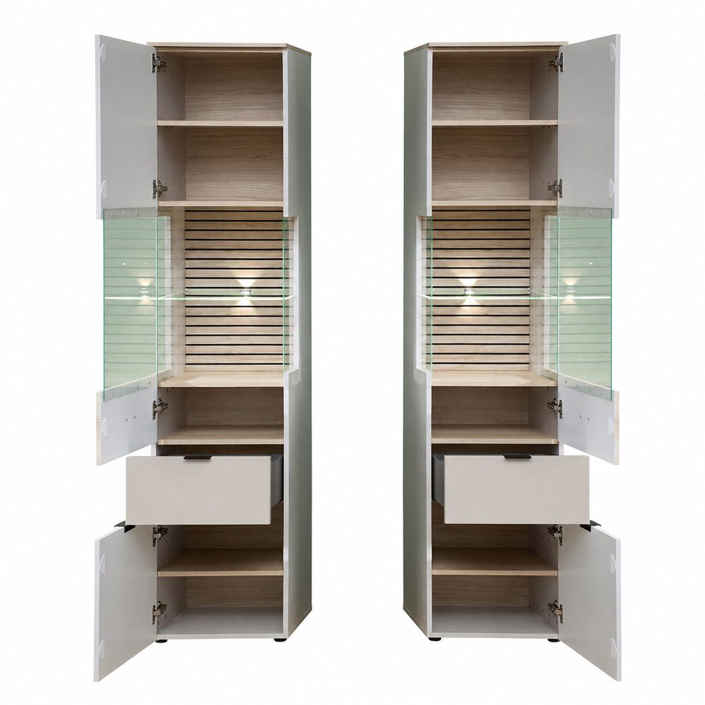 Lomadox Vitrine ISCHIA-36 inkl. LED Beleuchtung, Beige mit Eiche, 45 cm breit, Softclose – Bild 2 von 5