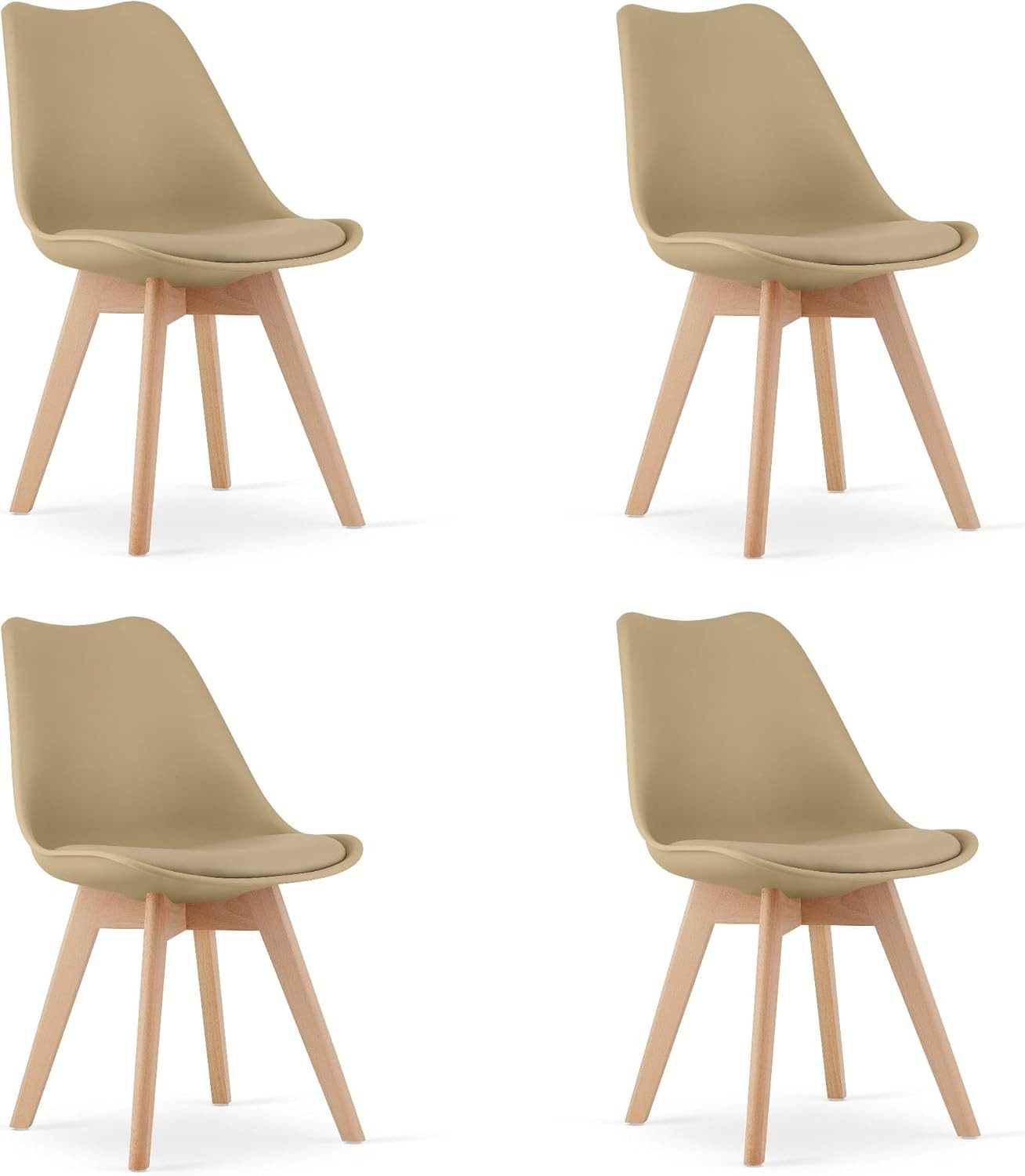 Esszimmerstuhl Stuhl in Dunkelbeige mit Beinen aus Buchenholz – 4er-Set