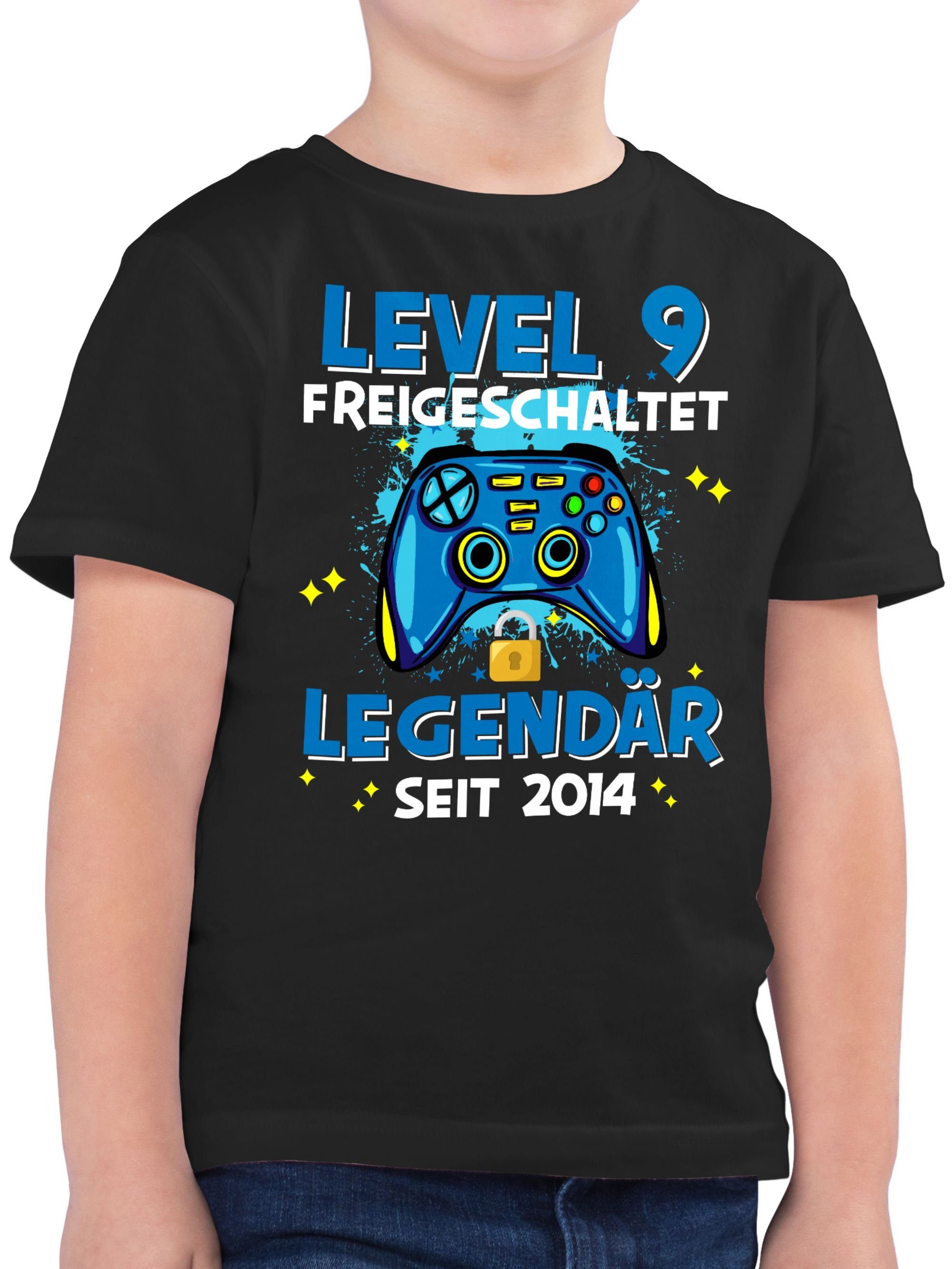 Shirtracer T-Shirt Level 9 freigeschaltet Legendär seit 2014 9. Geburtstag 02 Schwarz