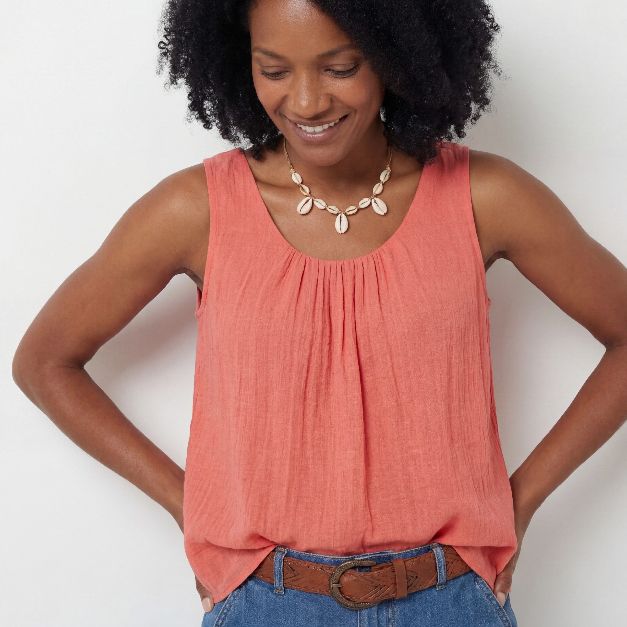 OriginalYou Trägertop Damen Sommer Top Leinenoptik blickdichtes Oberteil mit Innentop Größen von 36 bis 48, Unifarben, Rundhals