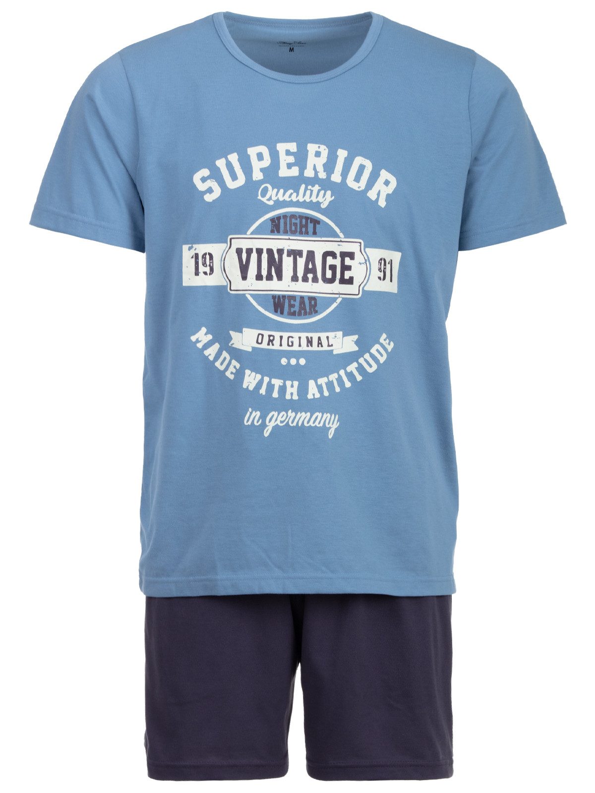 Henry Terre Schlafanzug Pyjama Set Shorty - Vintage Blaue Shorts