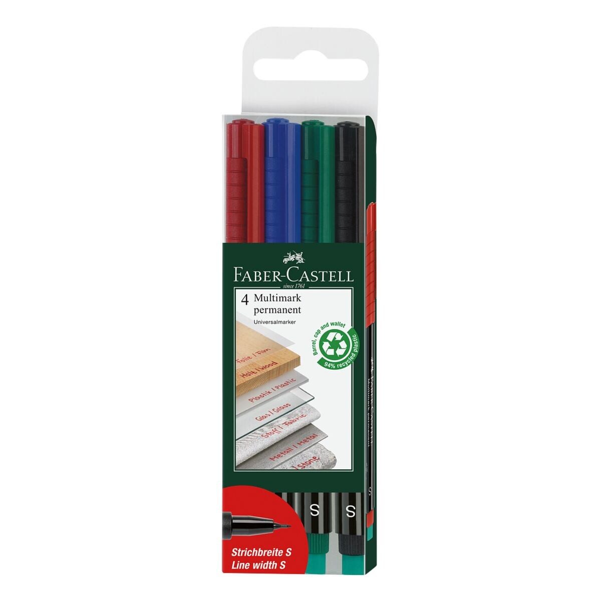 Faber-Castell Permanentmarker Multimark 1523 S, (4-tlg), Strichstärke 0,4 mm (S), korrigierbar