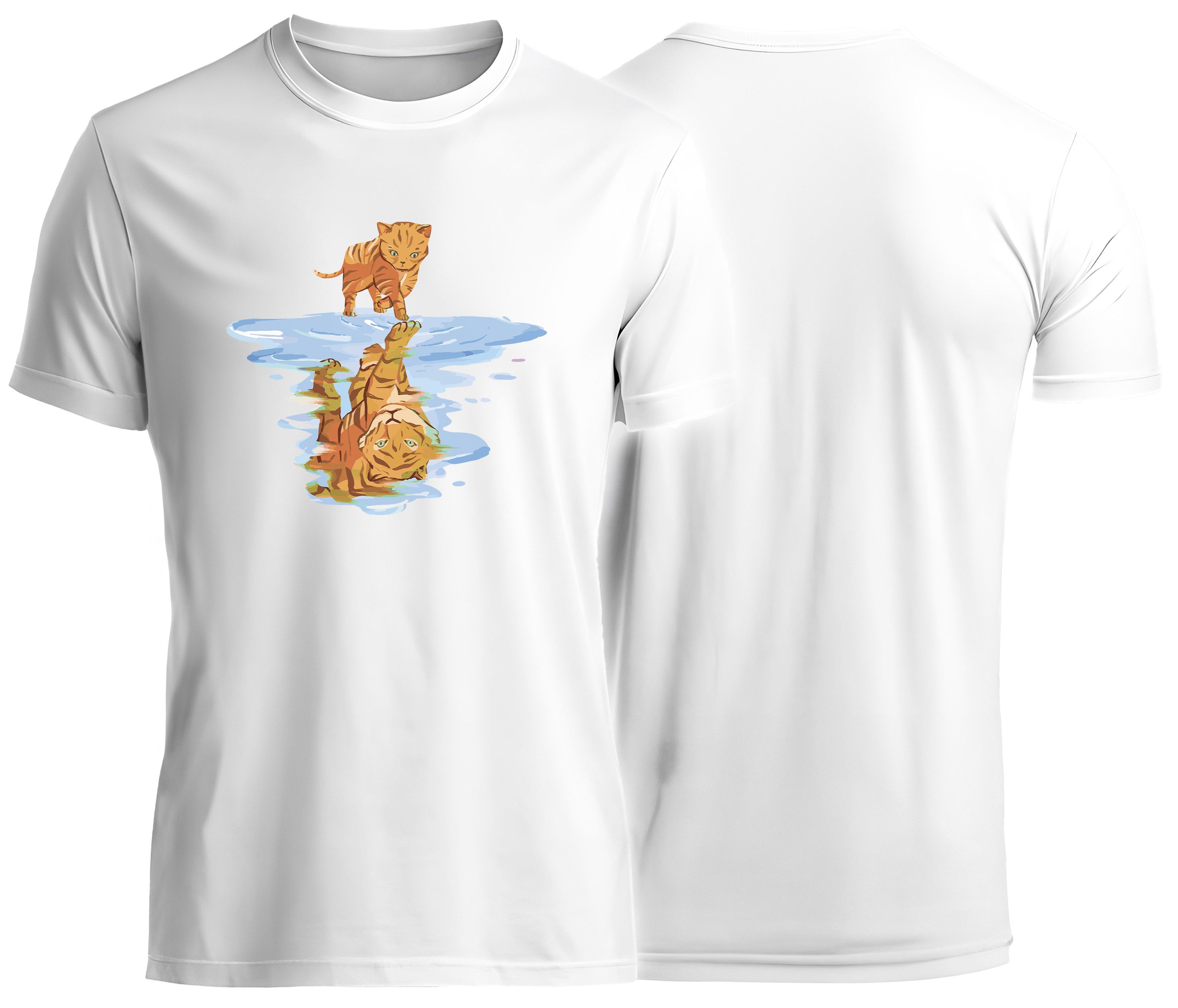 MyDesign24 T-Shirt Katzen print Shirt Tiger Katzen T-Shirt weiss kurzarm Regular Fit i111