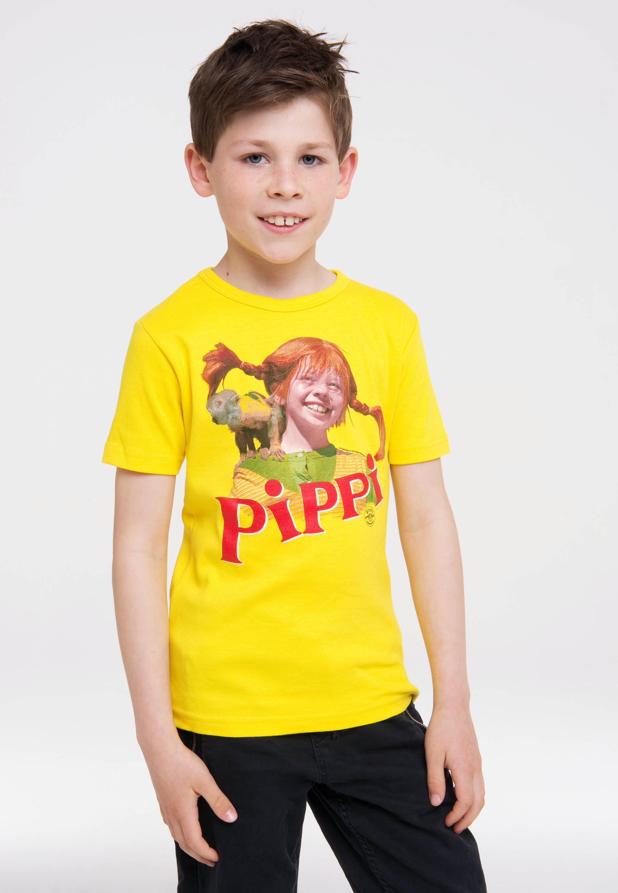 LOGOSHIRT Nilsson & gelb-rot Langstrumpf-Frontdruck Herr Langstrumpf T-Shirt mit Pippi