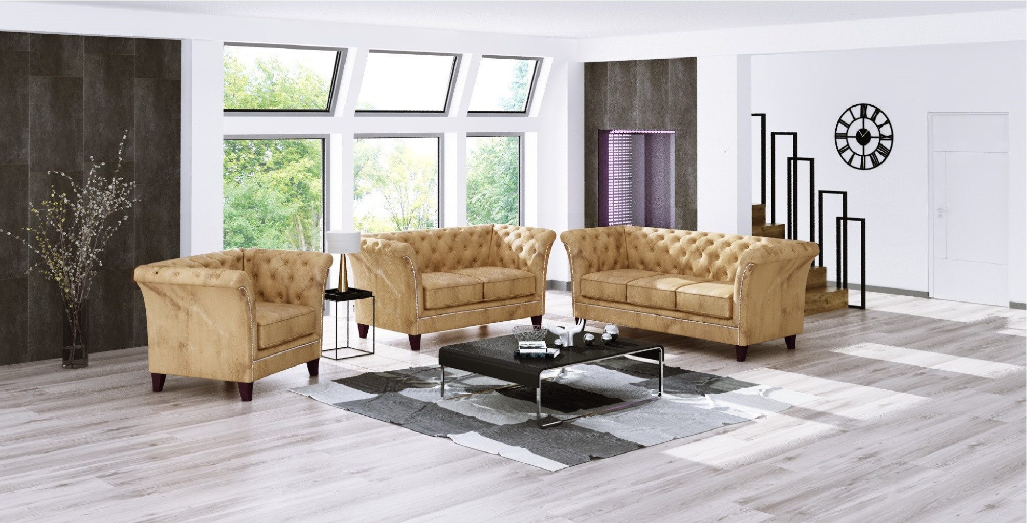 S-Style Möbel Polstergarnitur Chesterfield Rainsburg 3+2+1 günstig online kaufen