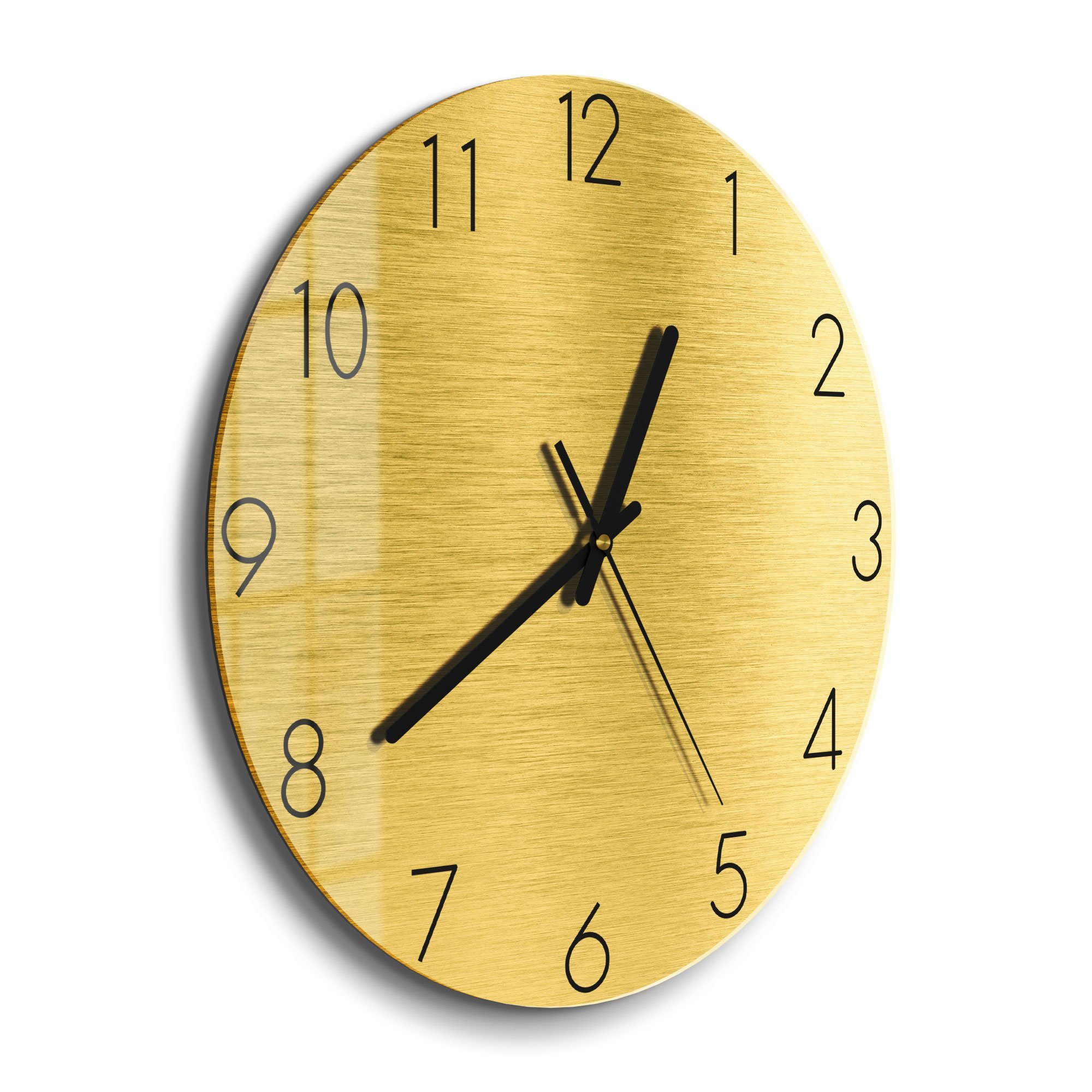 DEQORI Wanduhr 'Gebürstete Goldoberfläche' (Glas Glasuhr modern Wand Uhr De günstig online kaufen