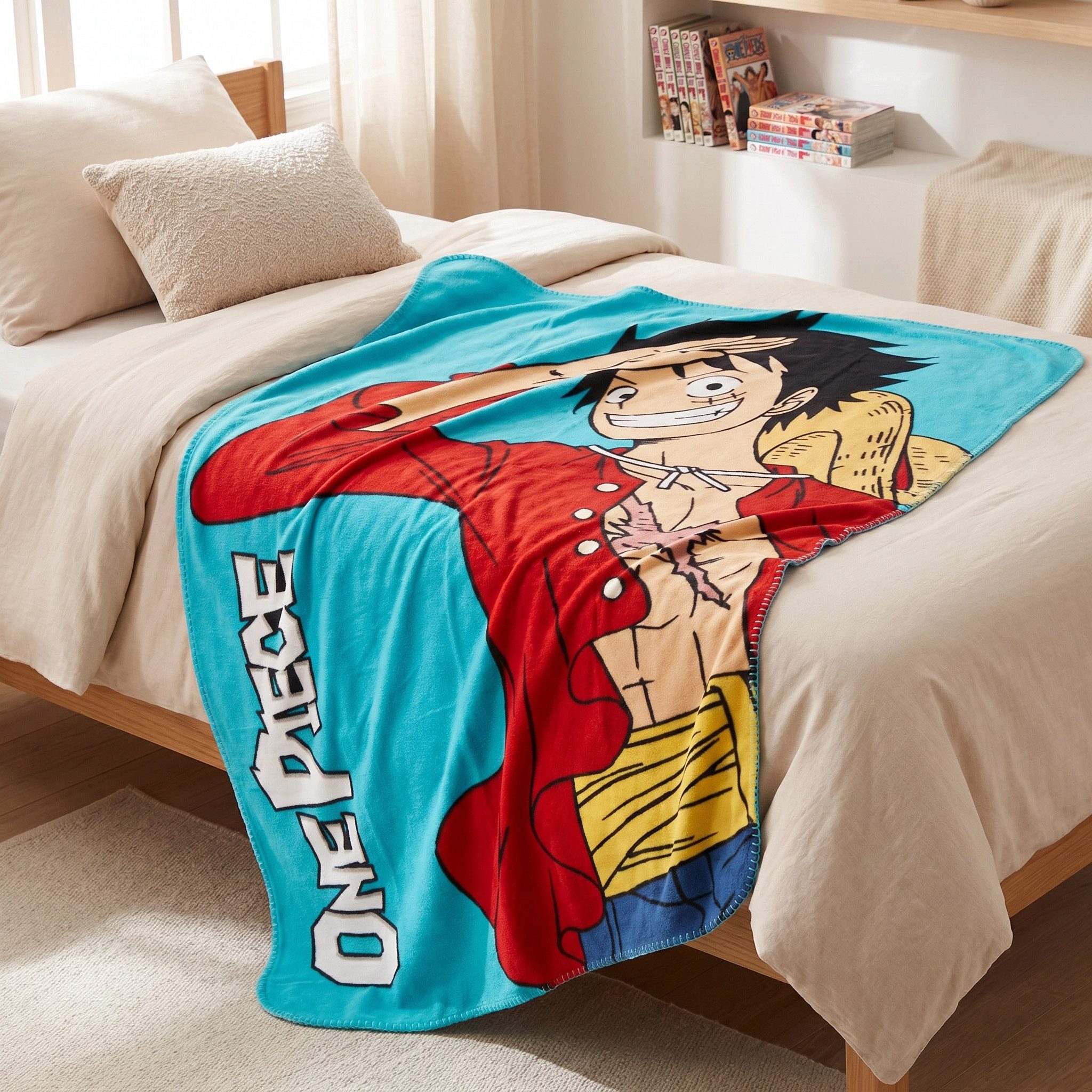 Wohndecke Anime One Piece Luffy Kinder Fleecedecke leichte Kuscheldecke, One Piece Anime, Gr. 100 x 140 cm
