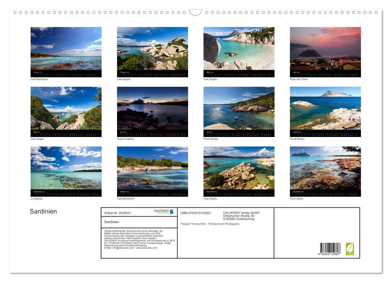Thumbnail - CALVENDO Wandkalender Sardinien (Wandkalender 2026 DIN A2 quer), CALVENDO Monatskalender