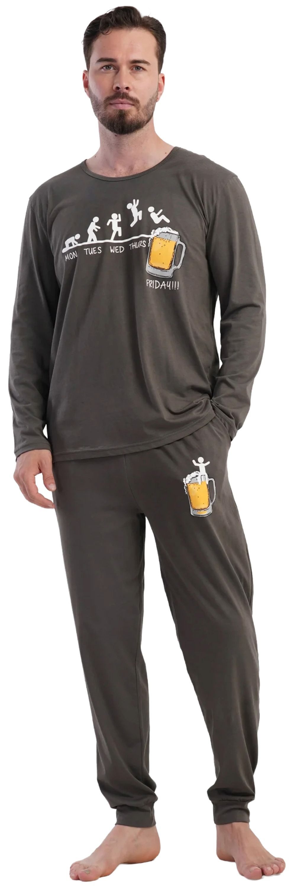 Vienetta Schlafanzug Man (Set, 2 tlg., 2-teilig) Herren Pyjama lang Langarm Baumwolle Bündchen